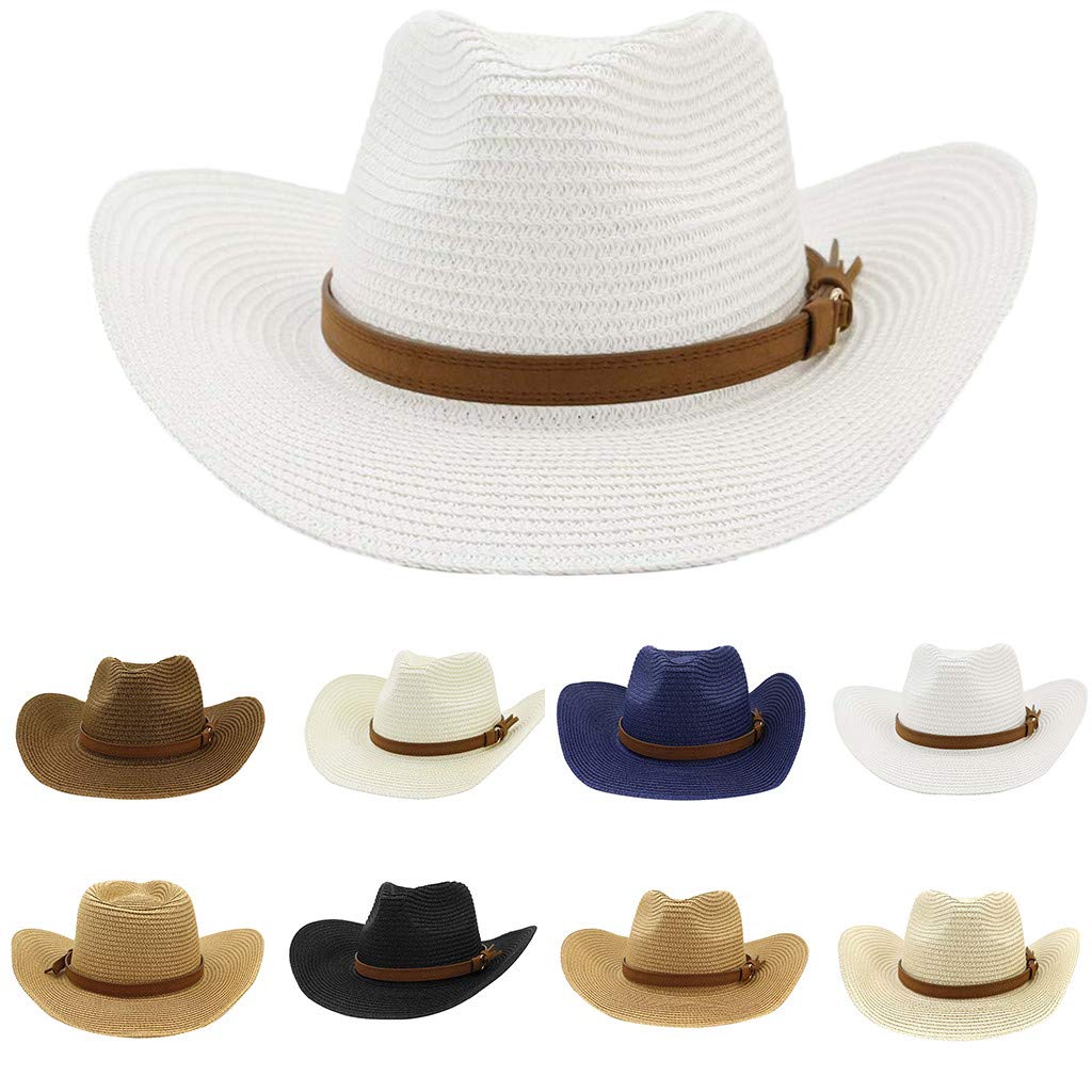 Stylish Wide Brim Straw Cowboy Hat for Men & Women - UPF 50+ Sun Protection Fedora with Adjustable Chin Strap - Perfect for Beach, Outdoor Activities & Western Fashion