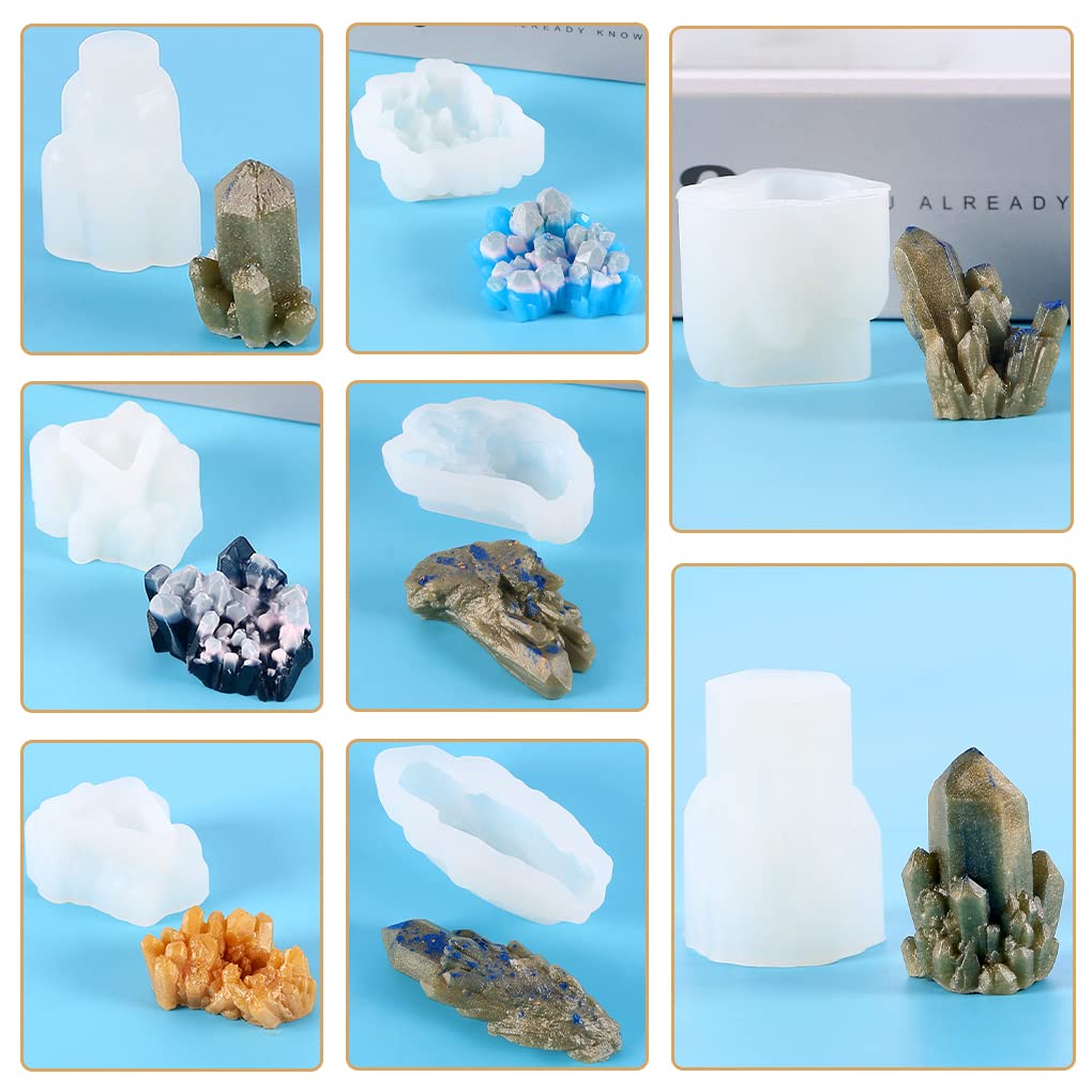 FineInno 8-Piece Crystal Resin Molds Set - Premium Silicone Cluster Molds for DIY Jewelry, Epoxy Crafts, Candles & Isomalt - Druzy Gem & Iceberg Molds for Resin Art, Home Decor & Gift Making