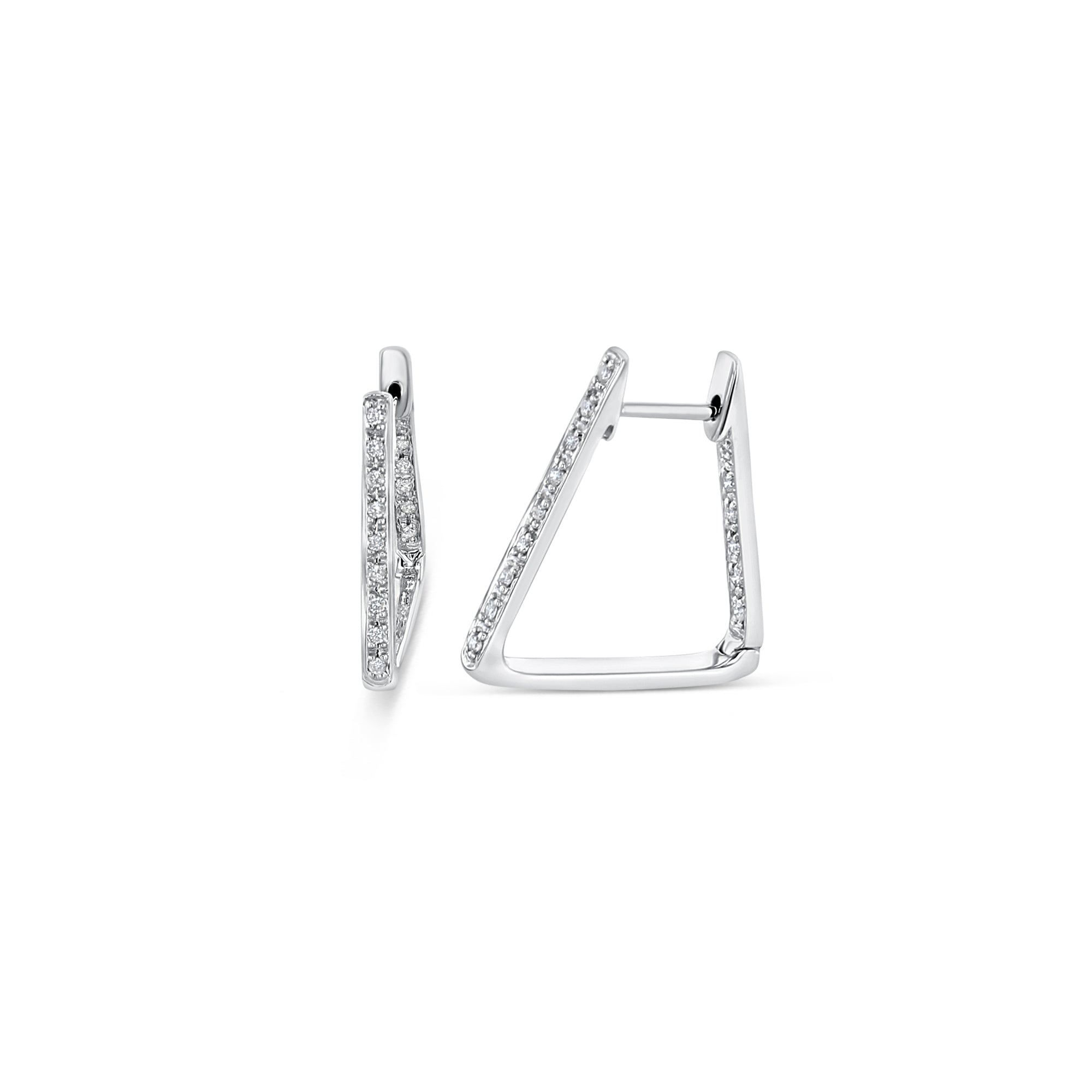 18k White Gold Square Hoop Diamond Pave Earrings for Women - Elegant Everyday & Party Jewelry Gift