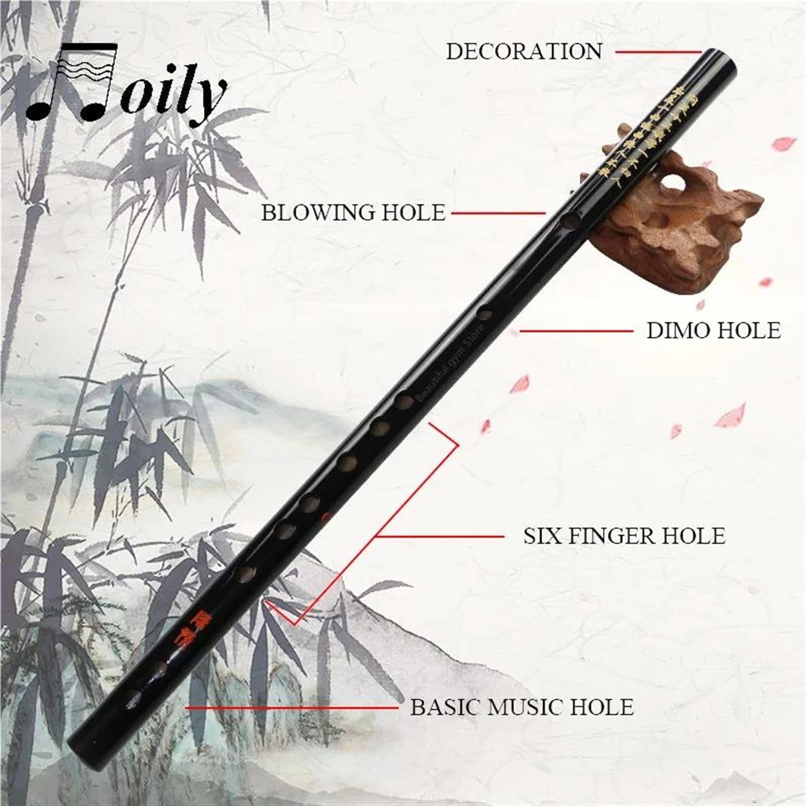 Professional Chinese Bamboo Flute - Traditional Wooden Wind Instrument, Handcrafted Dizi in Key of E - Perfect for Beginners, Performances & Meditation Music