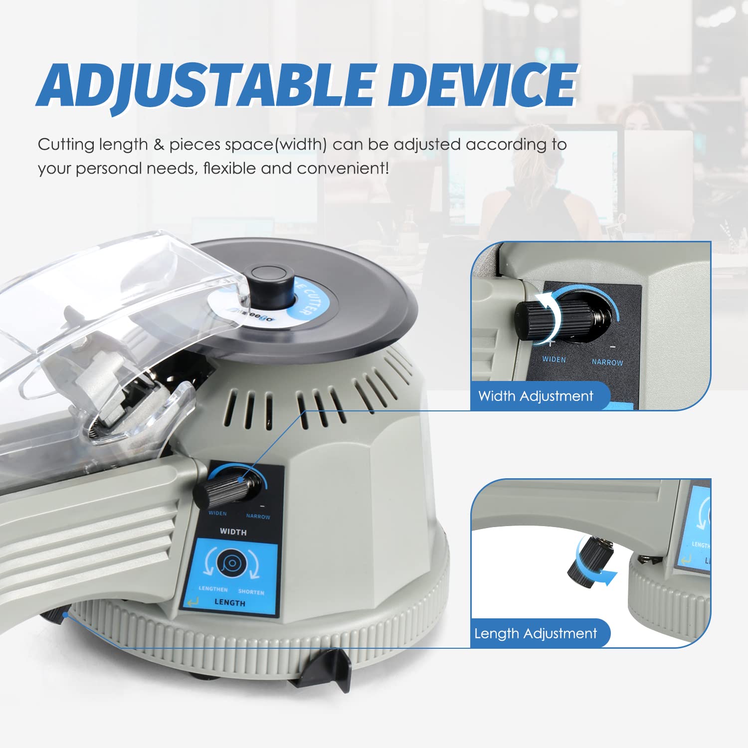 Automatic Tape Dispenser Rotary Disc Tape Cutter - Adjustable 13-60mm Cutting Length, 3-25mm Width - Ideal for Scotch, Double-Sided & High-Temperature Tapes - Perfect for Office, School & Crafting Projects