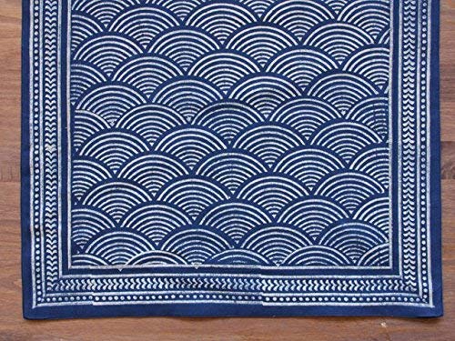 Blue Table Runner 18x90 Inches - Hand Block Printed Cotton Dining Table Centerpiece | 100% Washable Boho & Farmhouse Home Decor | Perfect for Wedding, Thanksgiving & Coffee Table Styling