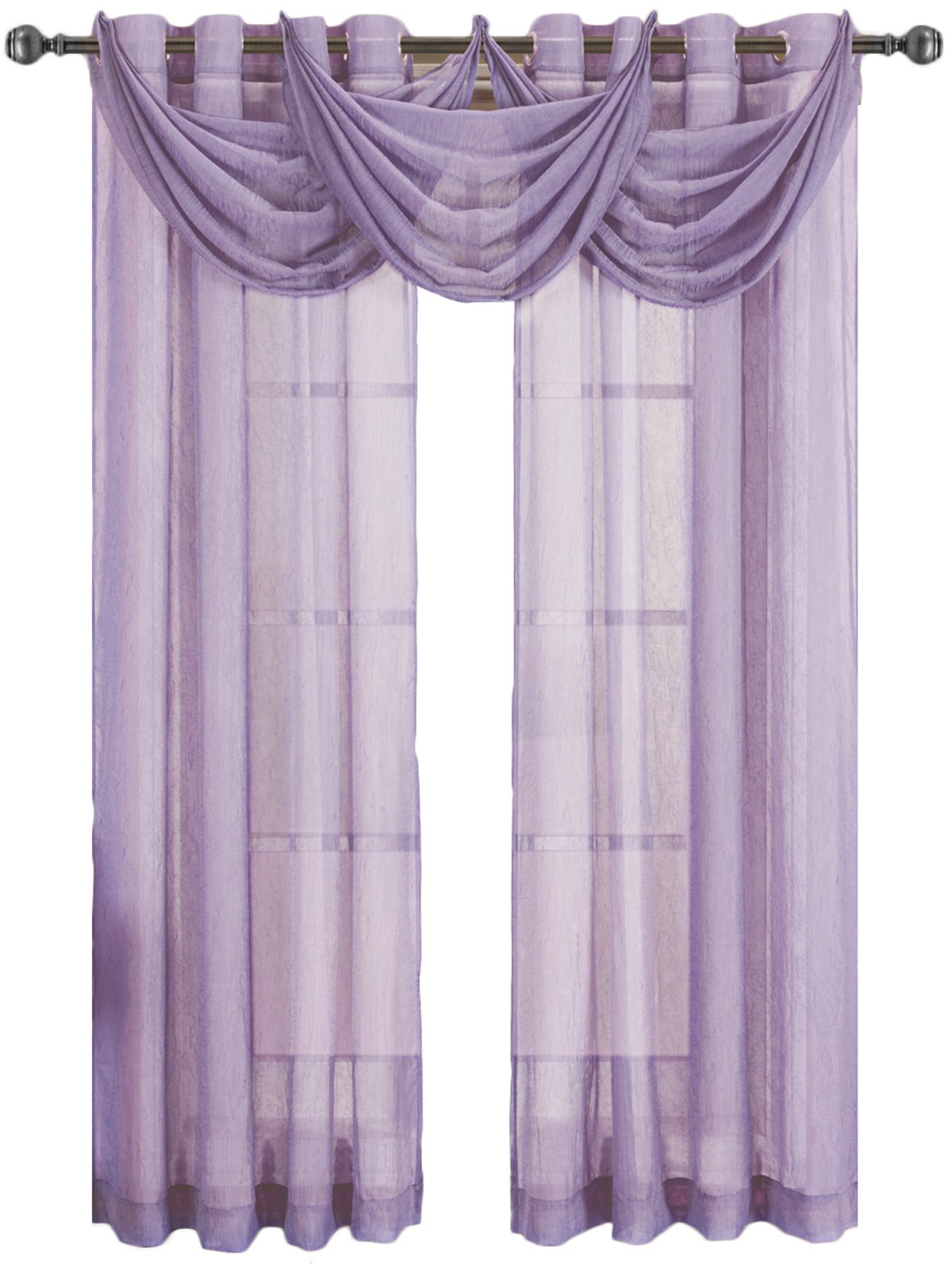 Royal Hotel Bedding Abri Lavender Grommet Crushed Sheer Curtain Panel - 1 Piece (50x63 inches) - Elegant Window Treatment for Bedroom, Living Room & Hotel Decor