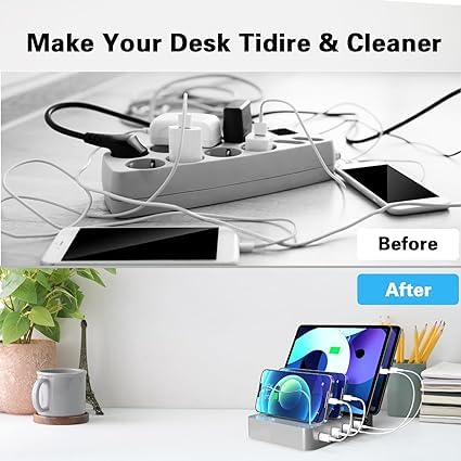 20W USB-C Fast Charging Station for iPhone 14/13/12, iPad, Kindle & Tablets - 4-Port Multi Device Charger with PD Technology | Perfect for Home, Office & Travel Use