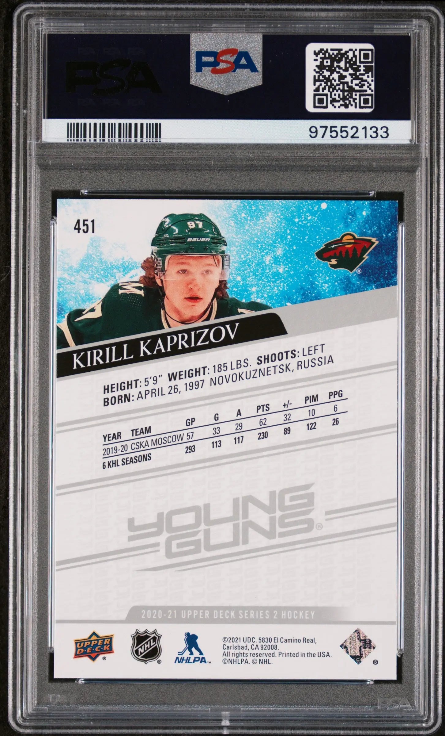 2020-21 Upper Deck Series 2 Hockey Kirill Kaprizov Young Guns Rookie Card #451 PSA 10 Gem Mint - Collectible Sports Memorabilia for NHL Fans & Card Collectors