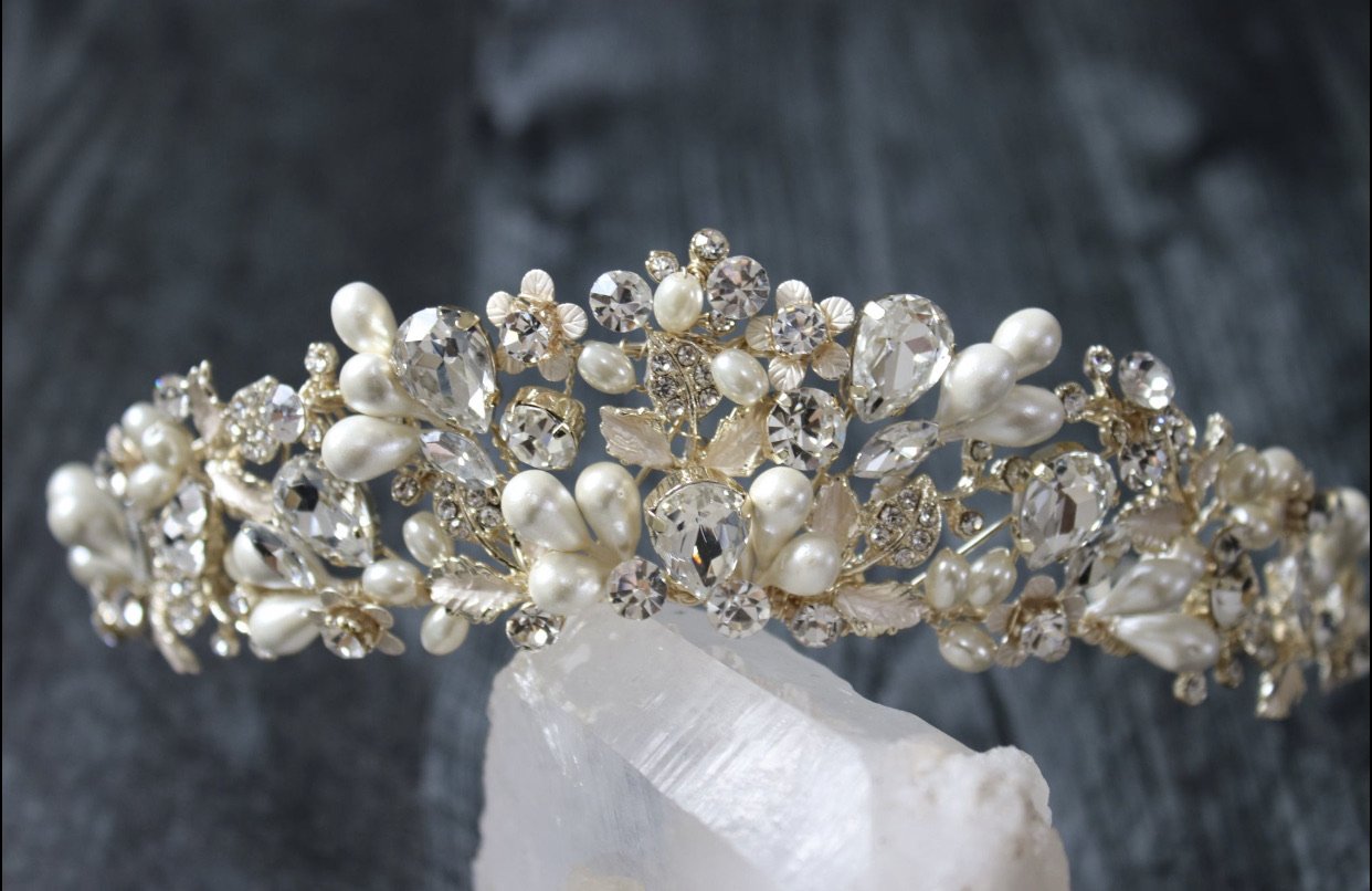 Elegant RANIER Crystal & Freshwater Pearl Bridal Tiara Headpiece - Perfect for Weddings, Prom, Pageants and Special Occasions