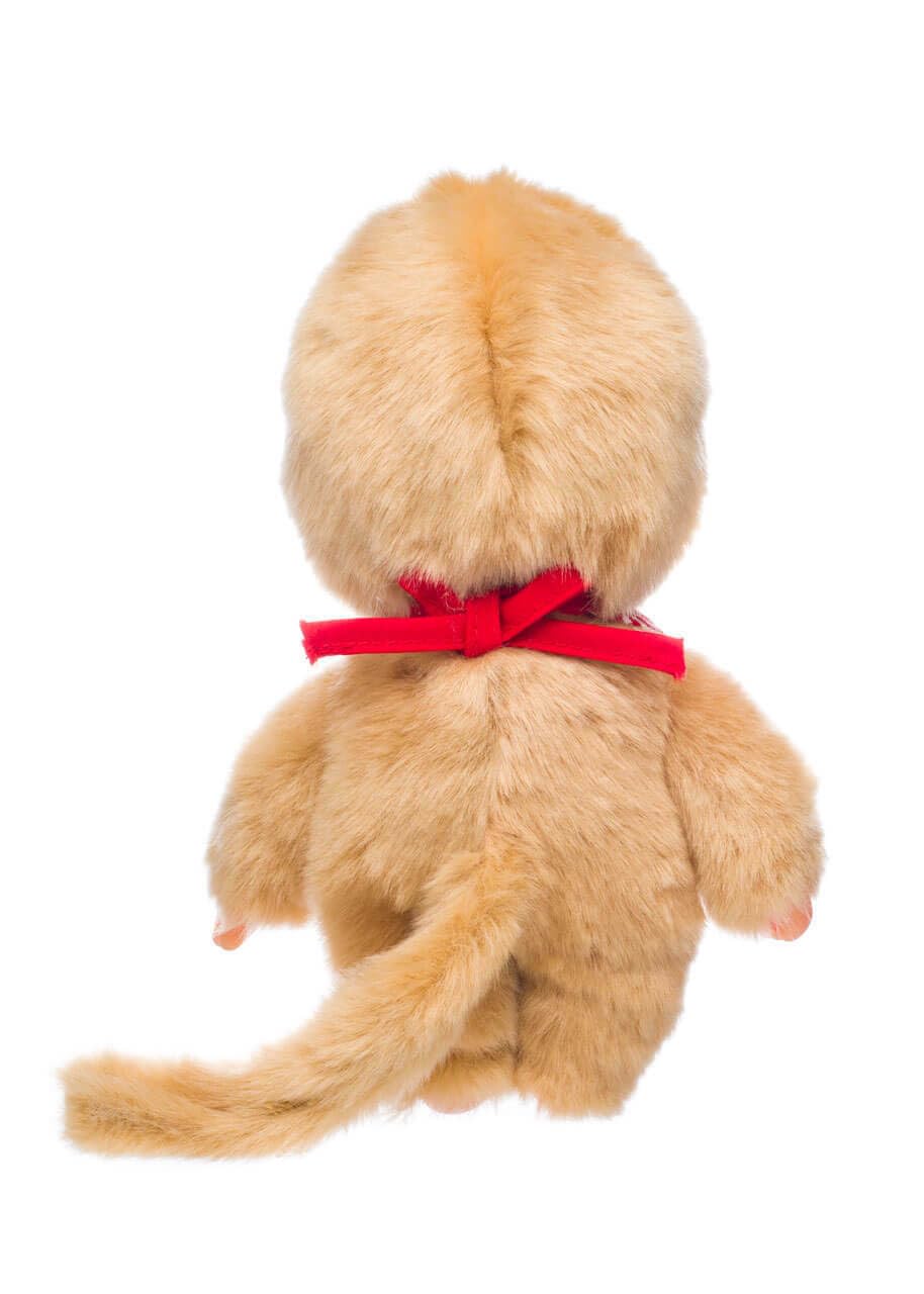 Monchhichi Sekiguchi Beige Plush Toy Boy with Bib - Red & White Outfit | Cute Collectible Doll for Kids, Gift for Baby Showers & Nursery Decor