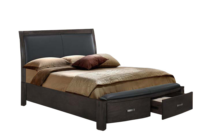 3-Piece Queen Size Storage Bed Frame with Headboard - Charcoal Finish for Modern Bedroom & Guest Room Organization