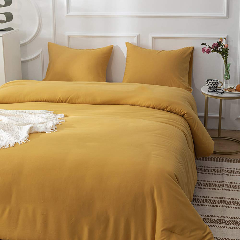 CLOTHKNOW Mustard Yellow Queen Comforter Set - 3 Piece Soft Turmeric Comforter with 2 Pillowcases | Dark Yellow Bedding for Cozy Bedroom Decor | Perfect for Master Bedroom, Guest Room & Dorm