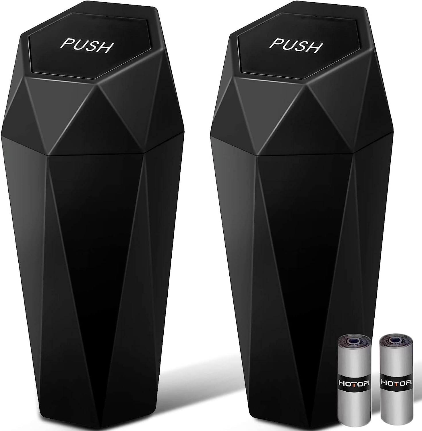 HOTOR Car Trash Can with Lid - 2 Pack Leakproof Mini Garbage Bin with 30 Trash Bags | Essential Car Accessories for Interior Organizing | Multipurpose Storage for Vehicle, Home & Office | Perfect for Road Trips, Commuting & Workspace Organization