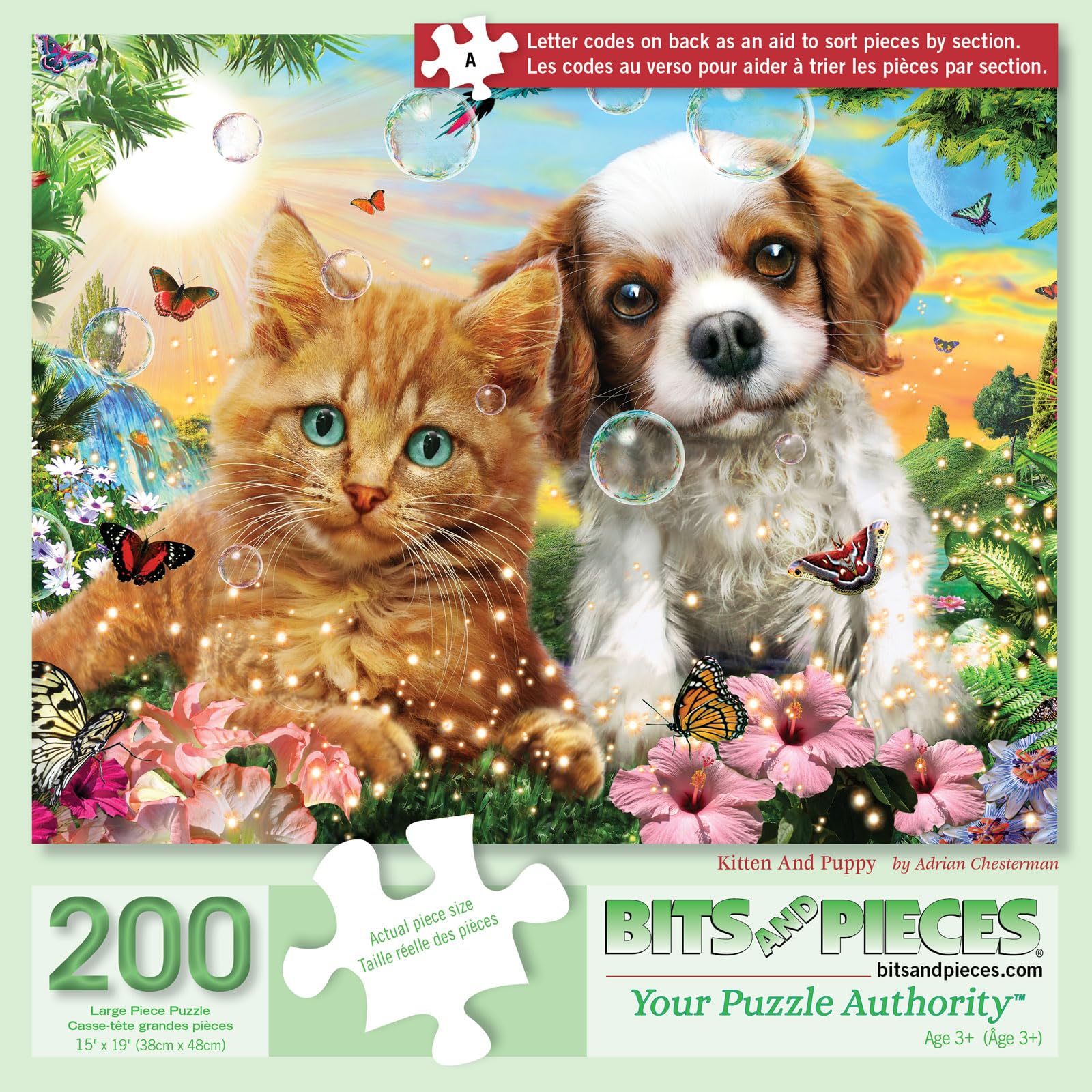 200 Piece Jigsaw Puzzle for Adults - Cute Kitten & Puppy Puzzle by Adrian Chesterman - 15x19 Inch Finished Size - Fun Family Game Night, Stress Relief & Home Decor