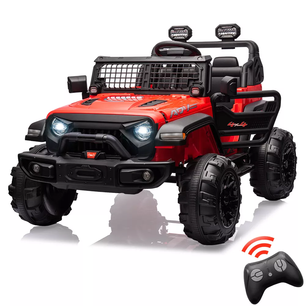 GARVEE 24V Electric Ride On Truck for Kids - 2 Seater Remote Control Car with LED Lights, Music & Horn, Large Storage Space & Cup Holder - Toddler Toy Vehicle for Ages 3-8 (Red) | Perfect for Outdoor Play, Birthday Gifts & Family Fun Activities