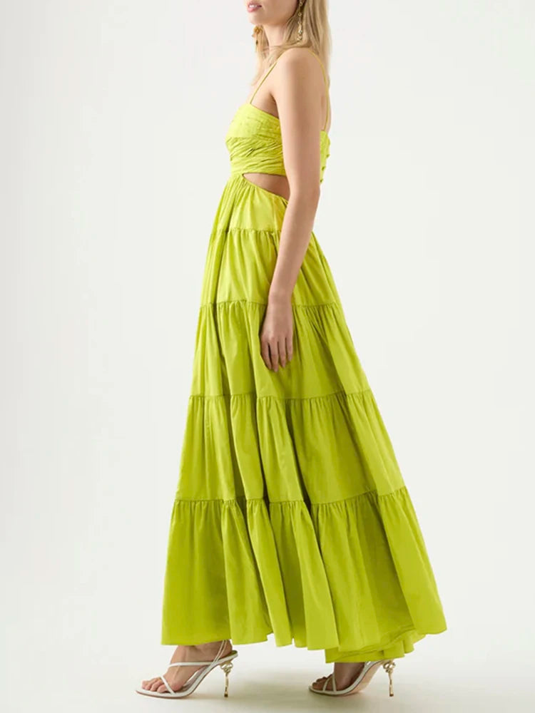 Sexy Backless Hollow Out Camisole Dress for Women - Square Neck Sleeveless High Waist Pleated Summer Dress | Perfect for Beach Vacations, Date Nights & Club Outings