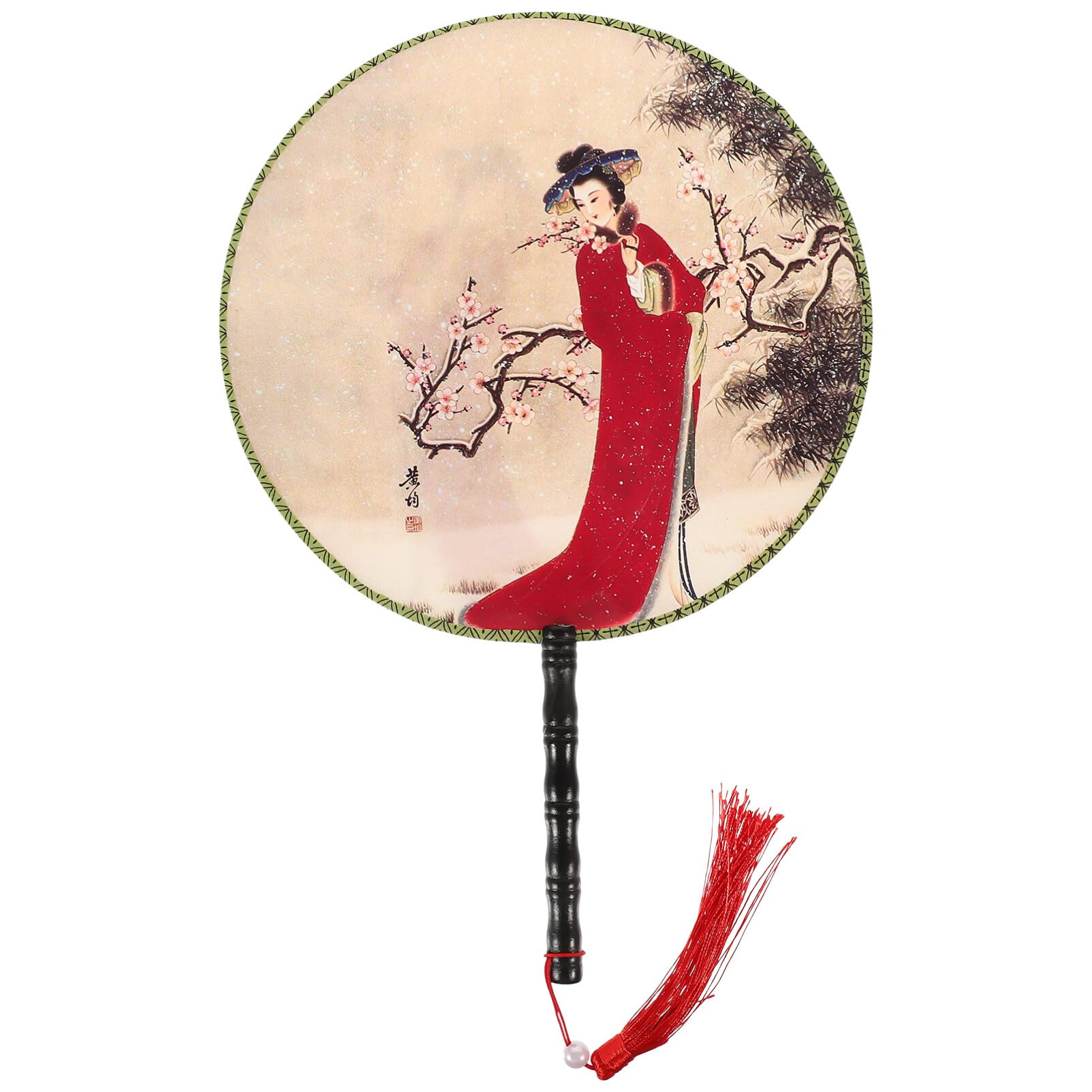 Elegant Chinese Round Hand Fan with Tassel - Vintage Oriental Floral Design for Wedding, Bridal, Traditional Dance & Home Decor - Perfect for Cultural Events, Costume Props & Summer Cooling