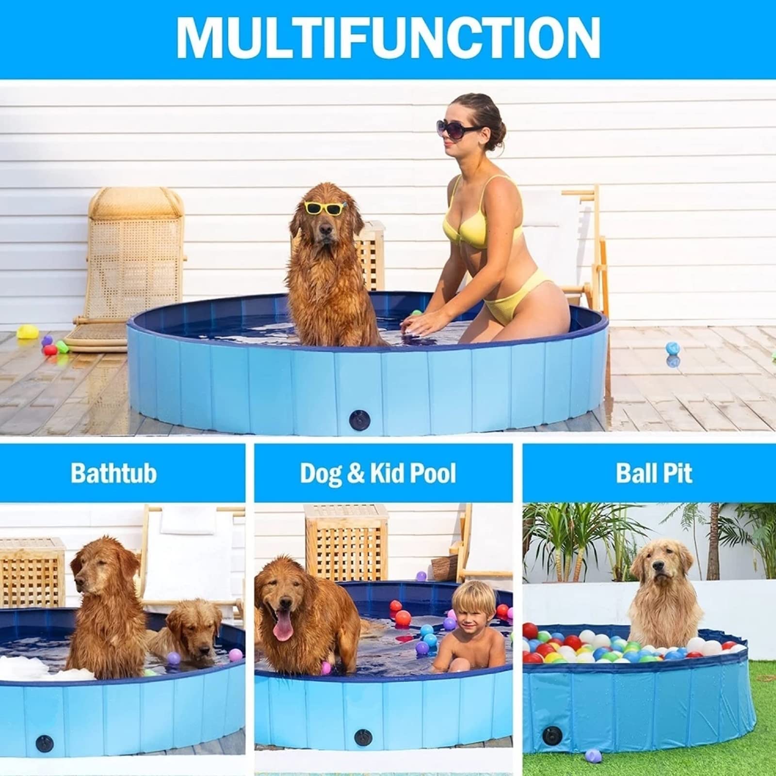 Foldable Dog Pet Bath Pool - Portable Hard Plastic PVC Pet Bathing Tub for Dogs, Cats & Kids | Collapsible Outdoor Swimming Pool with Slip-Resistant Design | Perfect for Backyard, Beach & Travel Use