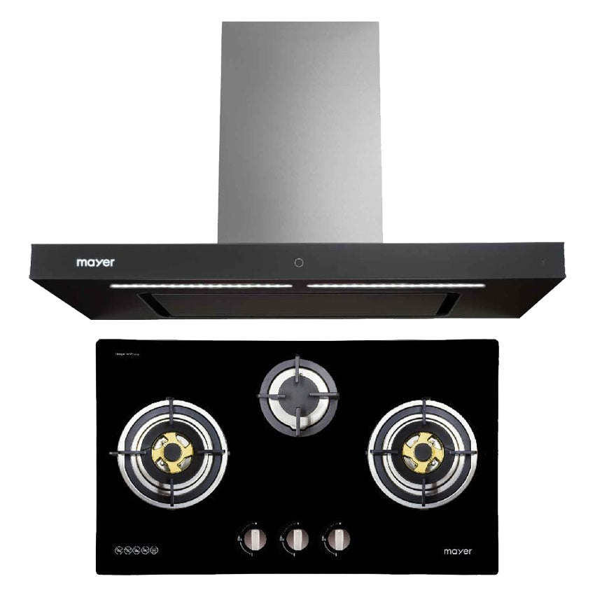 MMGH883HI 86cm Built-in Gas Cooktop & MMBCH900I Stainless Steel Chimney Range Hood - Perfect for Modern Kitchen Cooking and Ventilation