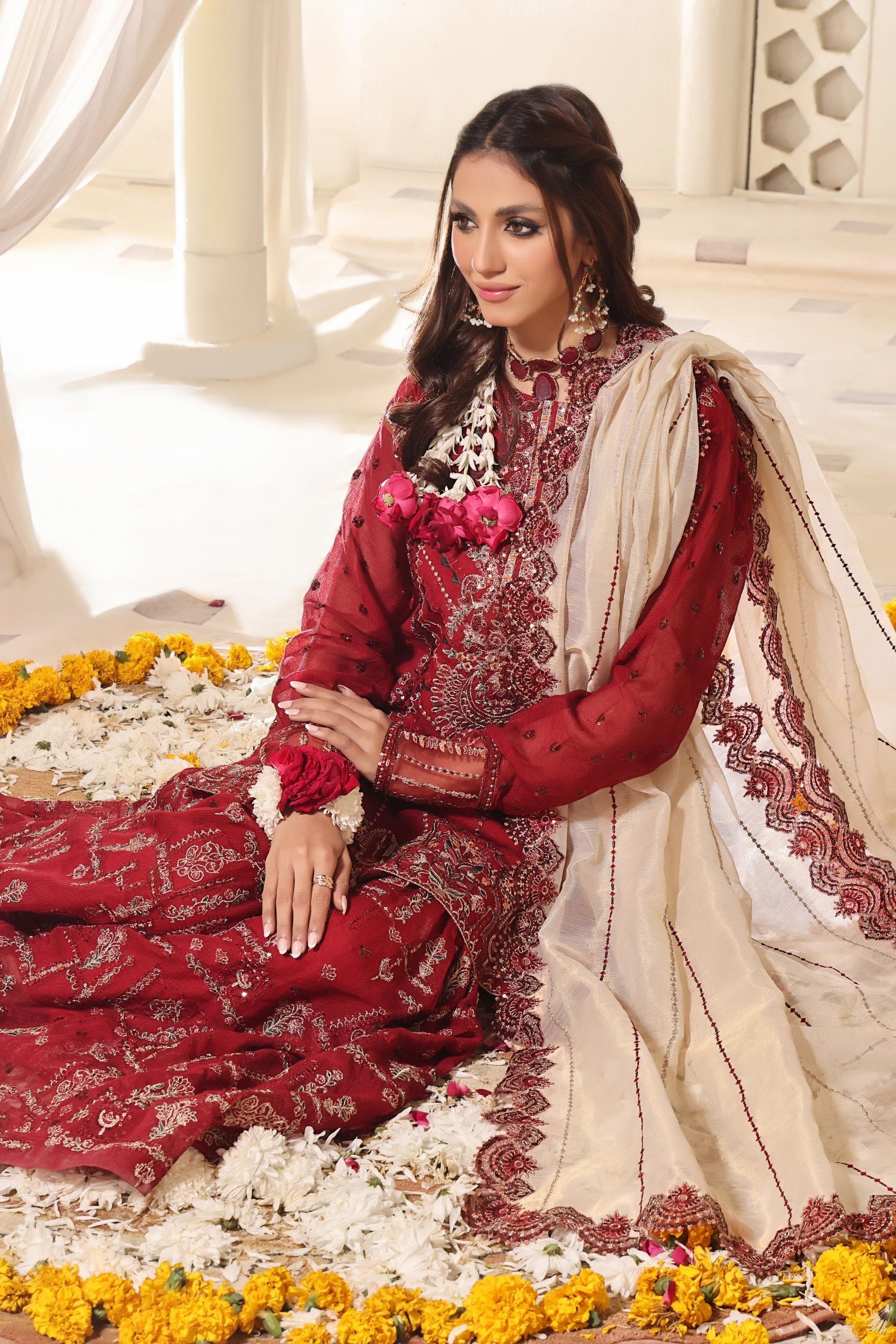 Premium Cotton Net Maroon 3 Piece Stitched Suit for Women - Elegant Party Wear & Wedding Guest Outfit - Perfect for Festive Occasions, Ceremonies, and Special Events