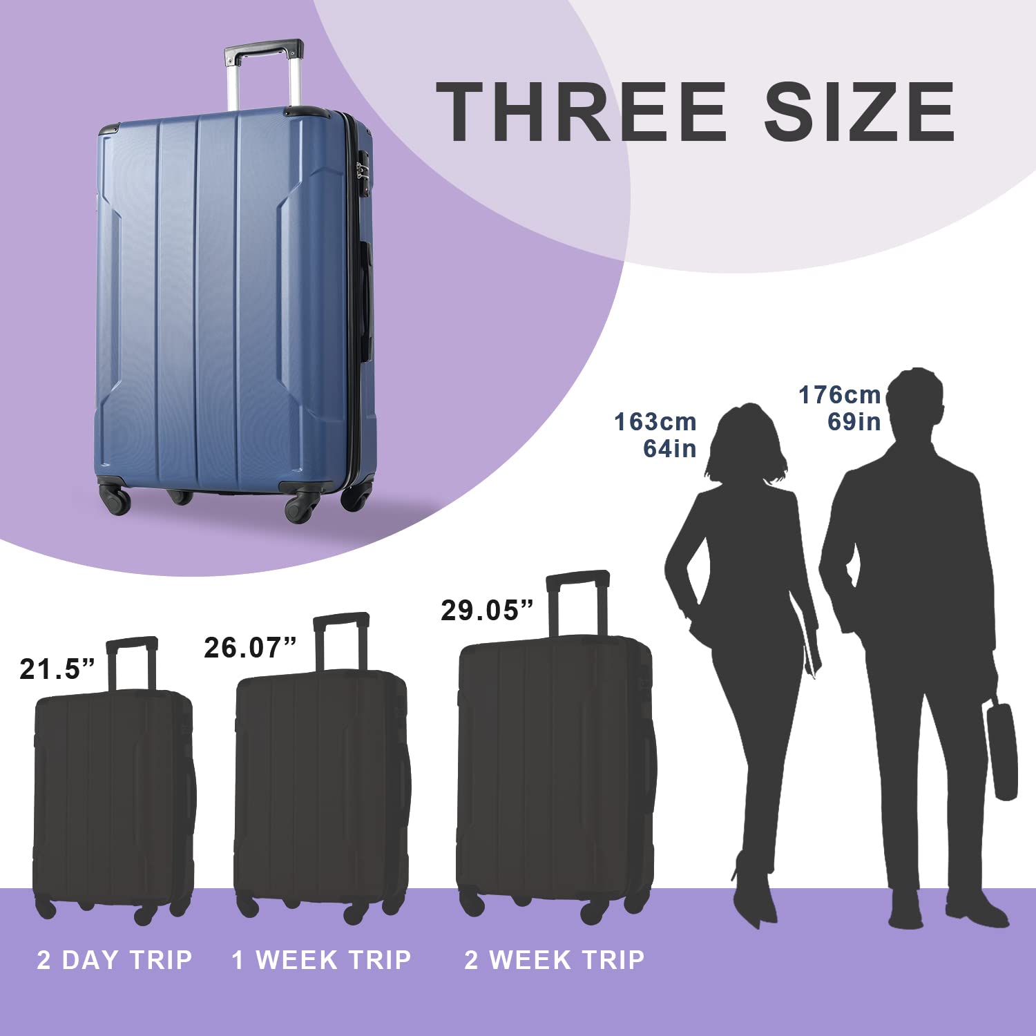 Merax Expandable Lightweight Spinner Suitcase Set (20/24/28 Inch) - Durable Corner Guards, Blue 3-Piece Luggage for Travel, Business Trips & Vacations