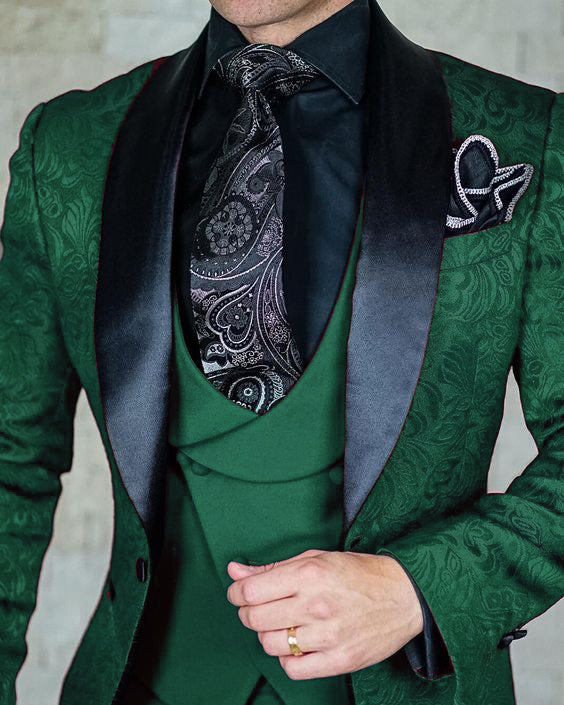 2024 Jacquard Shawl Lapel Slim Fit 3-Piece Wedding Tuxedo Suit for Men - Burgundy & Royal Blue (Jacket, Pants, Vest) | Formal Attire for Weddings, Prom, Gala & Black Tie Events