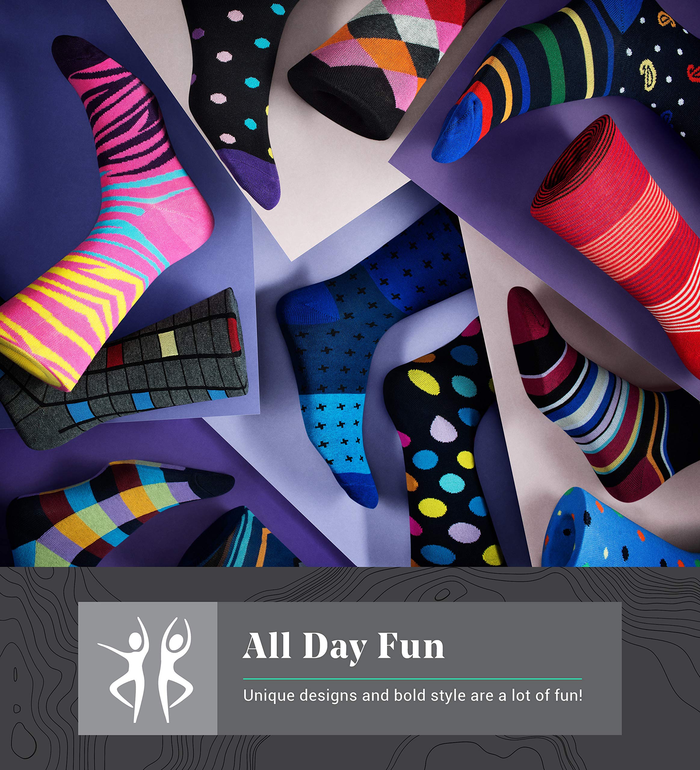 Marino Men's Dress Socks - 6 Pack Colorful Cotton Casual Socks for Business & Everyday Wear - Funky Patterned Socks for Office, Parties & Gifts