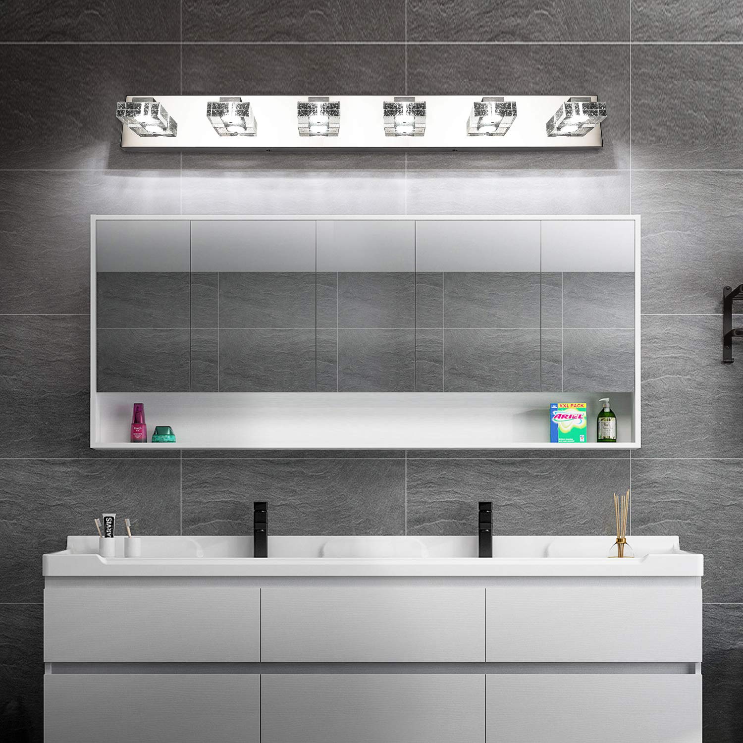 SOLFART 6-Light LED Vanity Mirror Light Fixture - 37.8 Inch Modern Bathroom Lighting with Glass & Stainless Steel - Perfect for Vanity, Makeup Area, and Bathroom Mirror Illumination