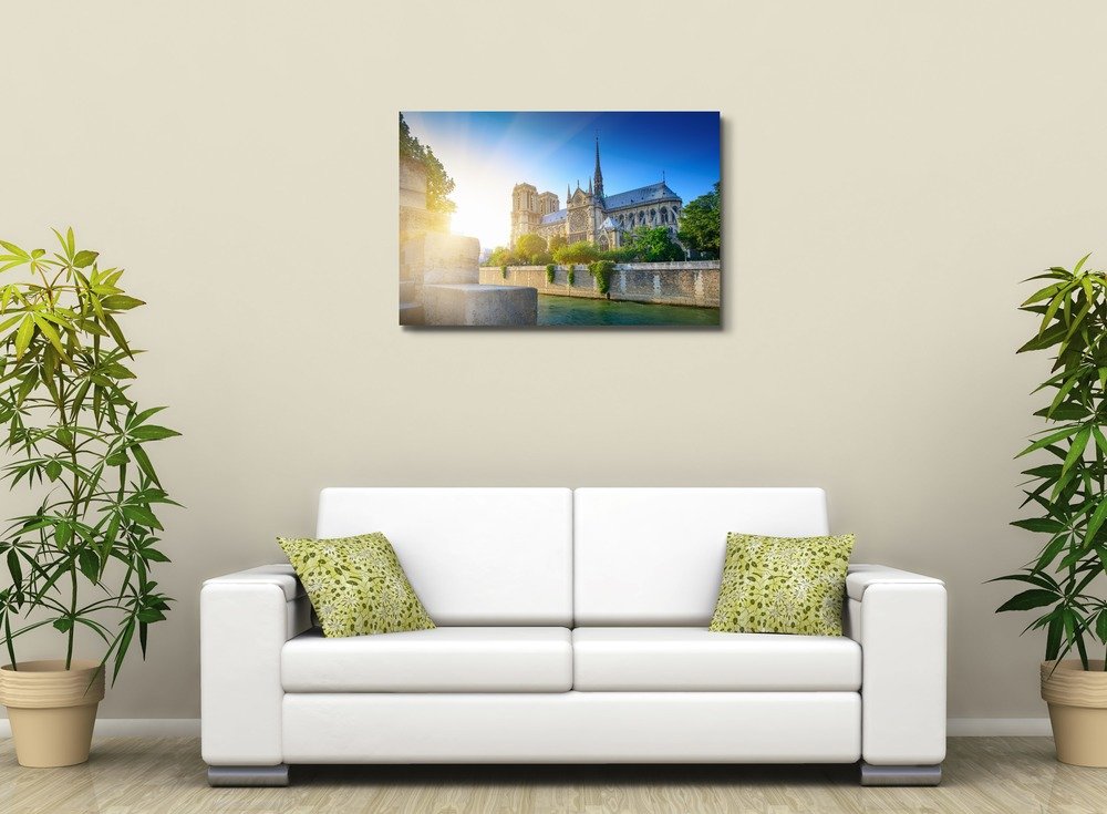 Notre Dame at Sunset Canvas Print - Paris Wall Art 24x36 Inches - Perfect for Living Room, Bedroom & Office Decor