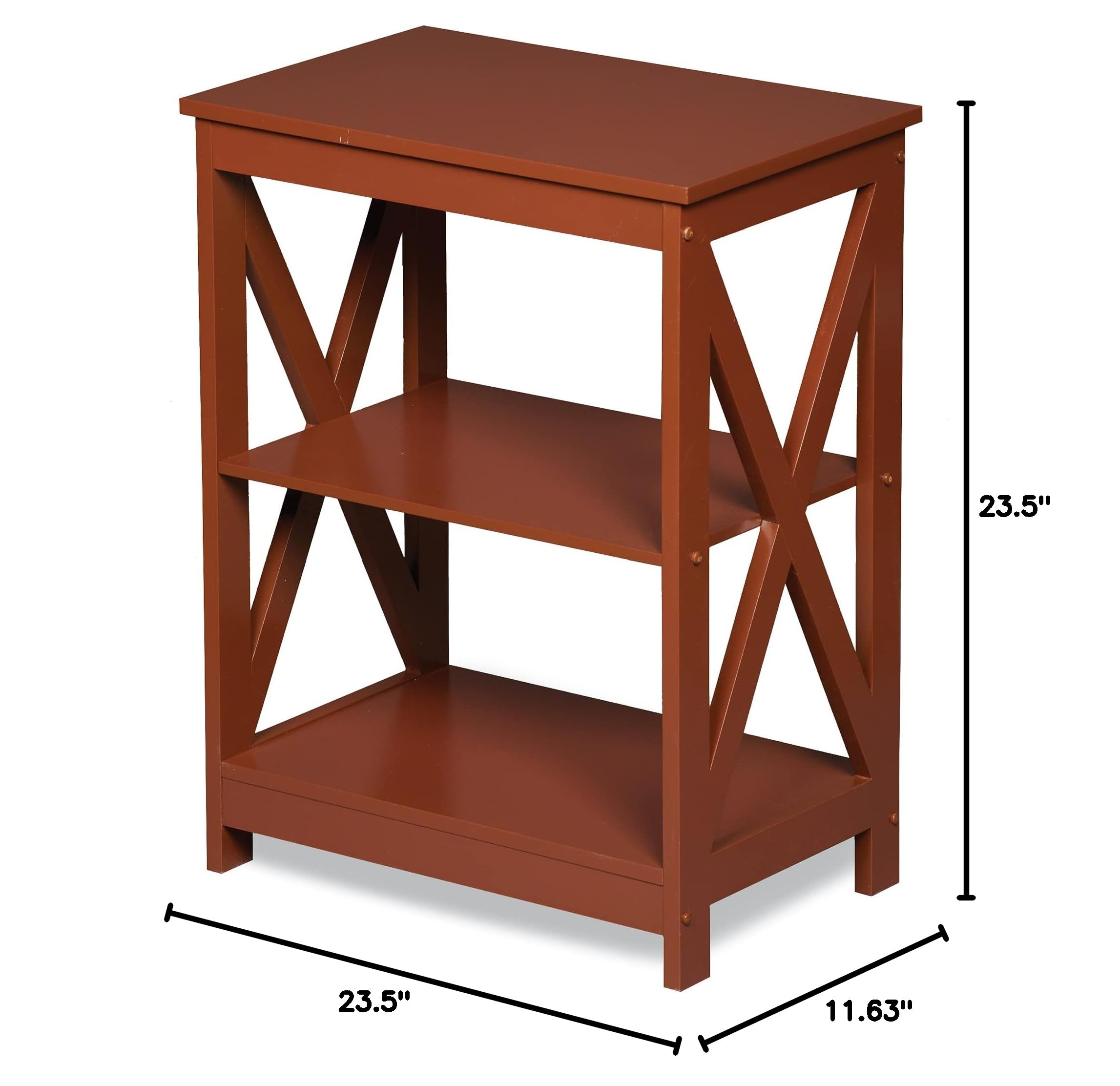 Rich Walnut Wood Side Table with 2 Storage Shelves - Rustic End Table for Living Room, Bedroom, or Office - Perfect for Storing Books, Decor & Essentials