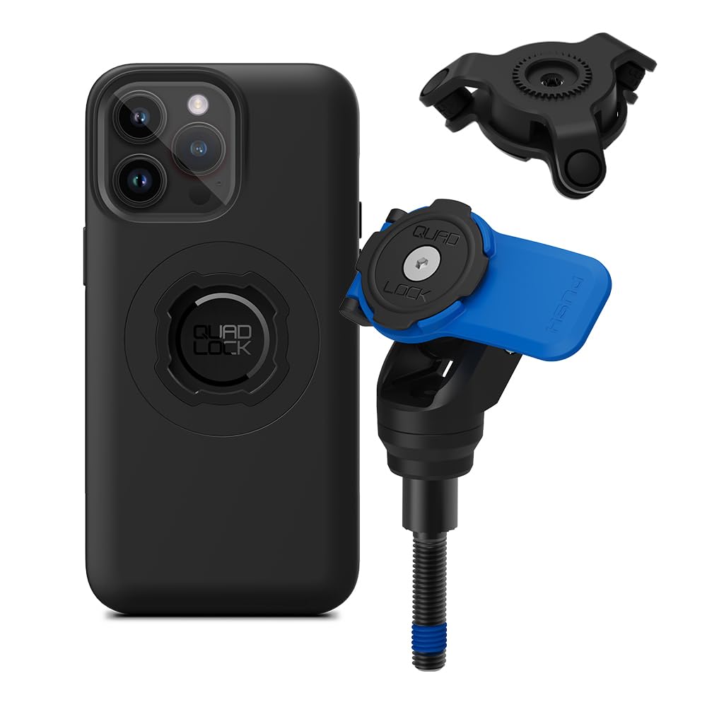 Quad Lock Motorcycle Phone Mount Kit - Handlebar Clamp with Vibration Dampener for iPhone 14 Pro Max (MAG Case Included) - Secure Smartphone Holder for Adventure Riding & Commuting