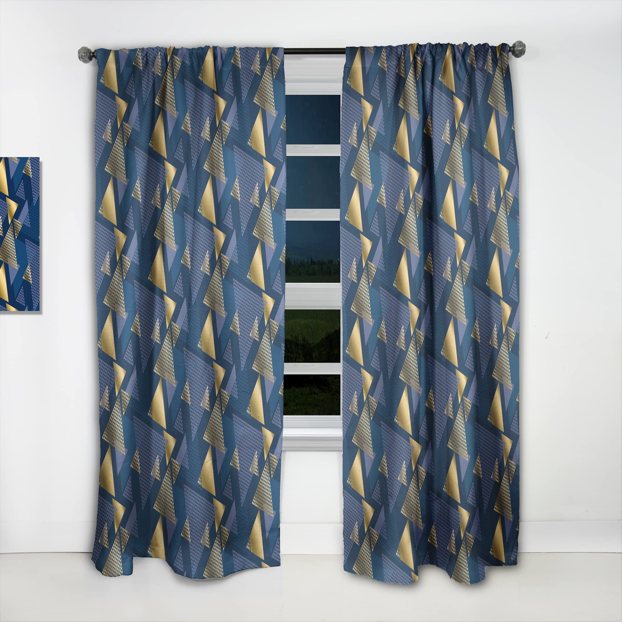 DesignQ Retro Luxury Wave Pattern Thermal Insulated Curtains - Gold & Blue Single Panel (52x120) for Bedroom & Living Room - Elegant Window Drapes for Home Decor & Light Blocking