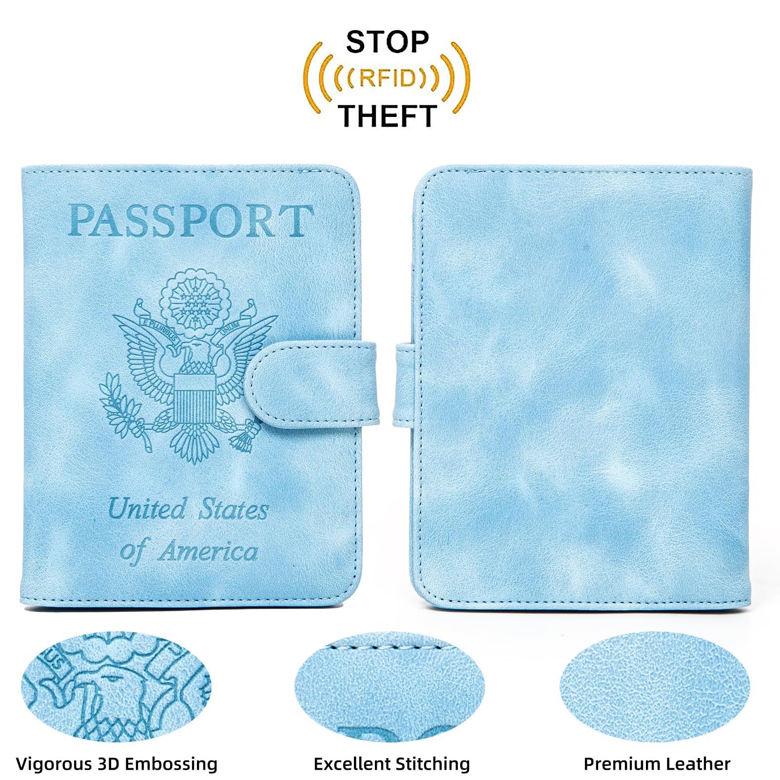RFID Blocking Passport Holder & Cover Wallet - Travel Essentials for Women & Men (Light Blue) - Perfect for Airports, Vacations & International Trips