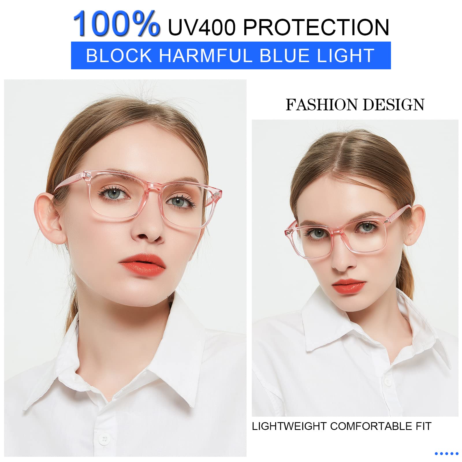 MARE AZZURO Blue Light Blocking Reading Glasses for Women - Anti Eyestrain Computer Glasses with 0-600 Magnification (Pink, +3.0) - Perfect for Office Work, Online Shopping & Nighttime Reading