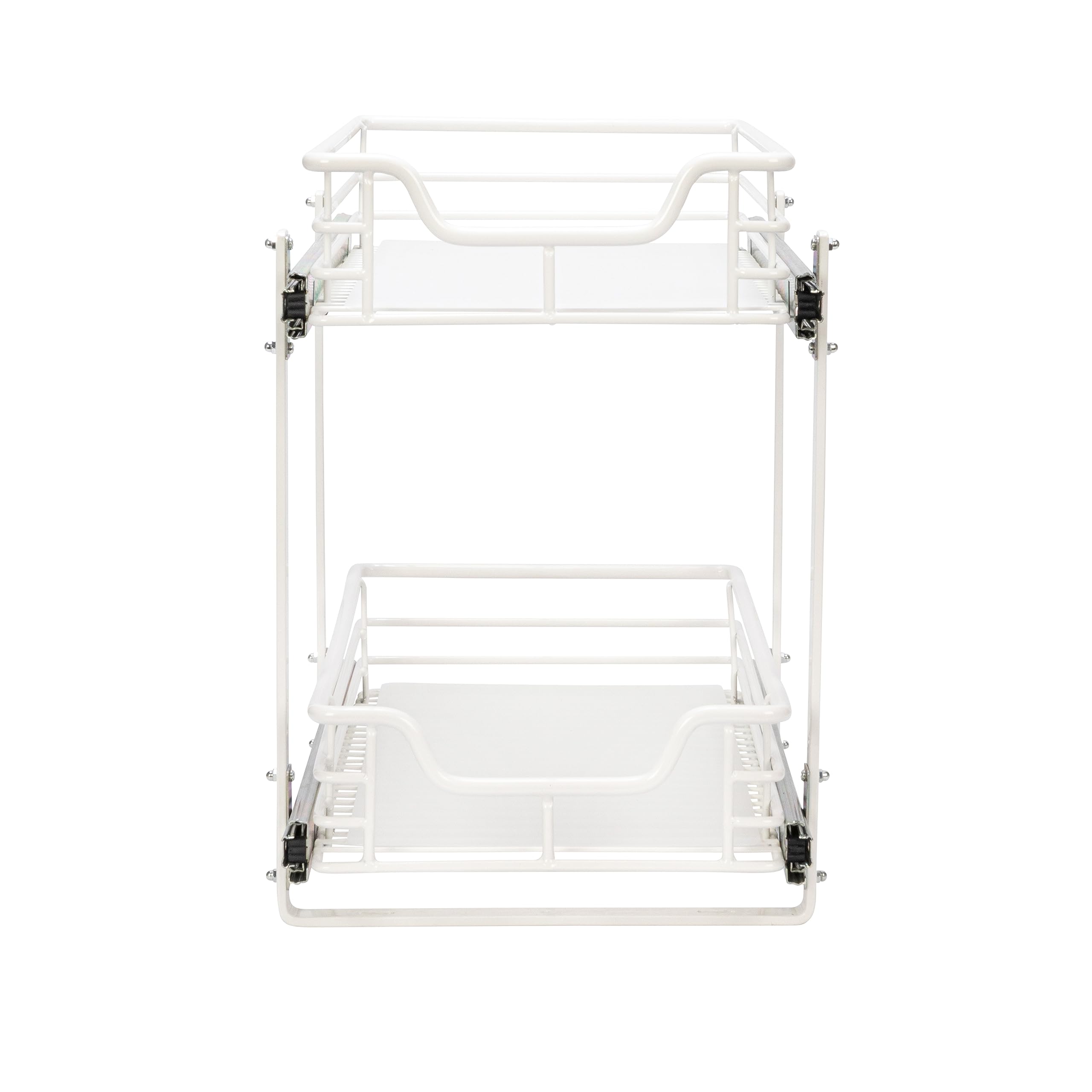 Glidez Multipurpose Powder-Coated Steel Pull-Out Cabinet Organizer with Plastic Liners - 2-Tier Dual-Slide Under Sink Storage for Kitchen & Bathroom - Fits Standard Cabinets (White) | Space-Saving Solution for Spices, Cleaning Supplies & Toiletries