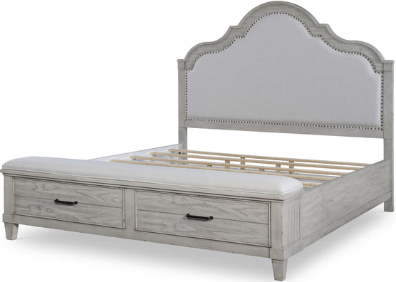 Belhaven Upholstered Panel Bed with Storage Footboard in Pearl Silver - Queen Size Platform Bed Frame with Underbed Storage for Small Space Bedroom