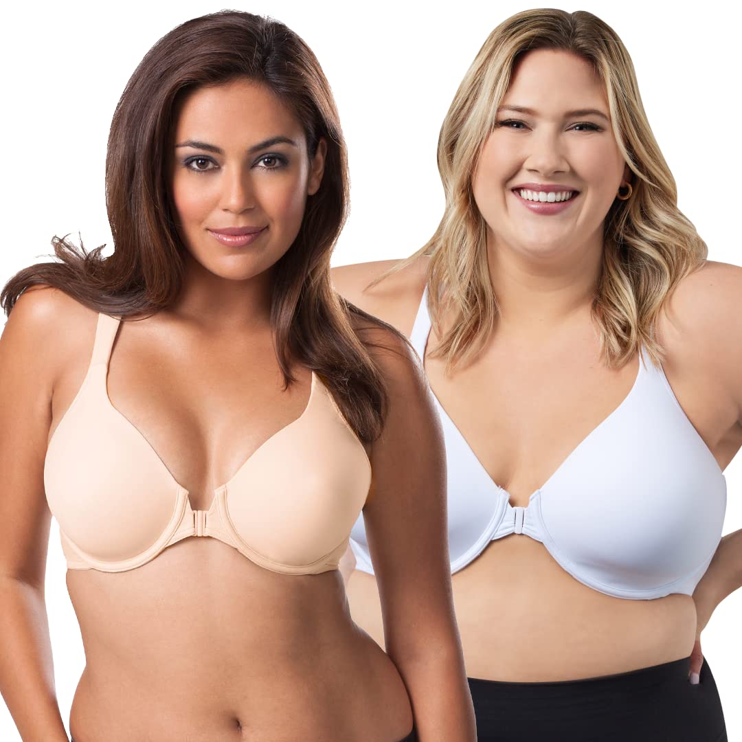 LEADING LADY Brigitte Racerback Front-Closure Bra - Molded, Padded, Seamless T-Shirt Bra for Women | Plus Size Bras | Comfortable Everyday Wear for Work, Yoga & Lounge