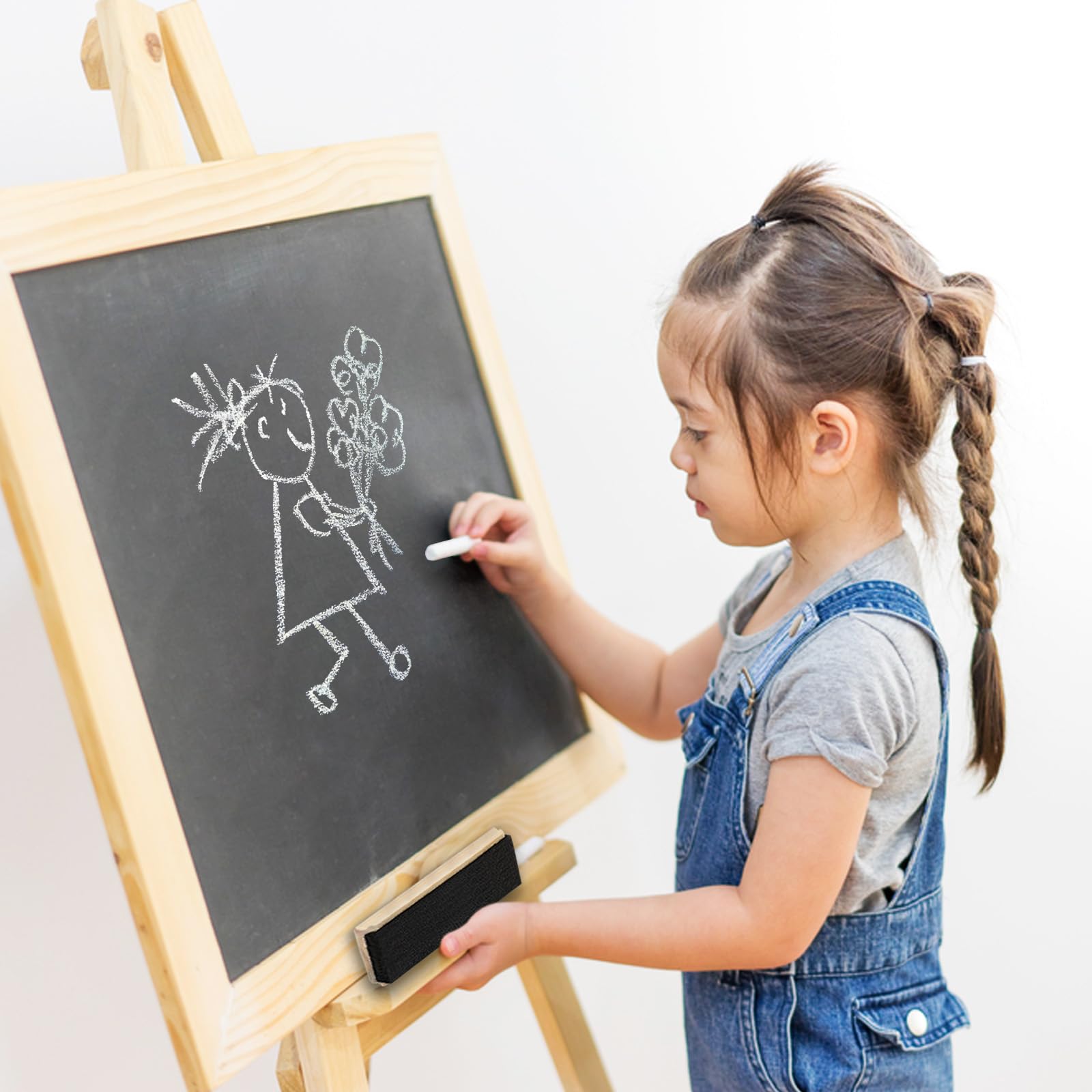 24 Pack White Dustless Chalkboard Chalk - Thin School Chalks with 1 Felt Eraser for Kids, Teachers & Artists | Perfect for Classroom, Office, Home & Outdoor Sidewalk Drawing