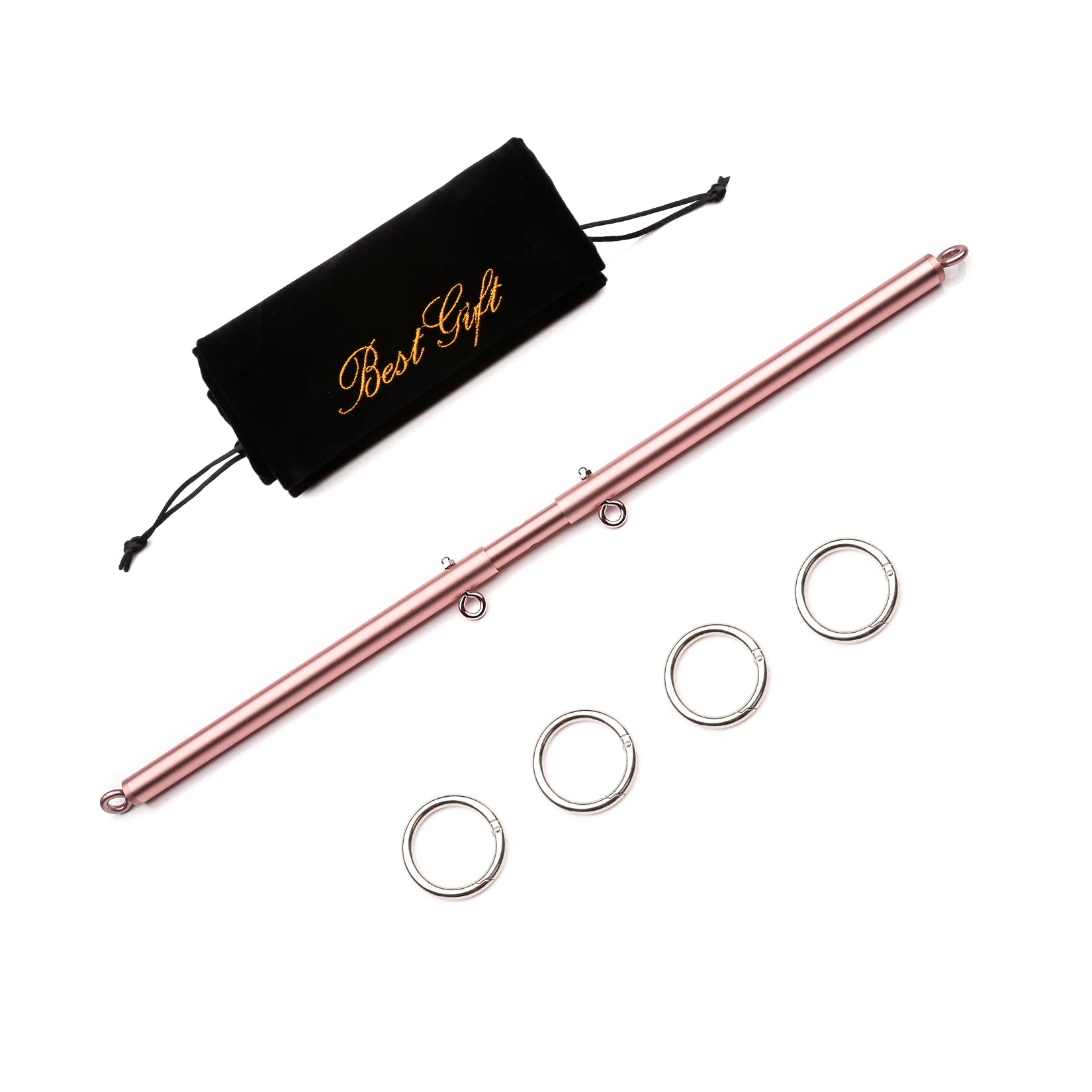 TMEOIIPY Adjustable Pilates Bar with 4 Red Straps - Rose Gold Stainless Steel Spreader Bar for Stretching, Fitness Training & Home Workouts - Perfect for Pilates, Yoga & Physical Therapy Exercises