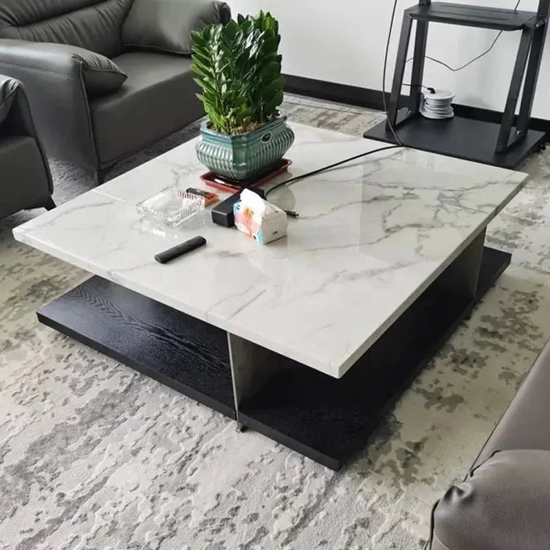 Premium Natural Marble & Solid Wood Coffee Table - Modern Living Room Centerpiece for Home Decor, Office & Lounge Areas