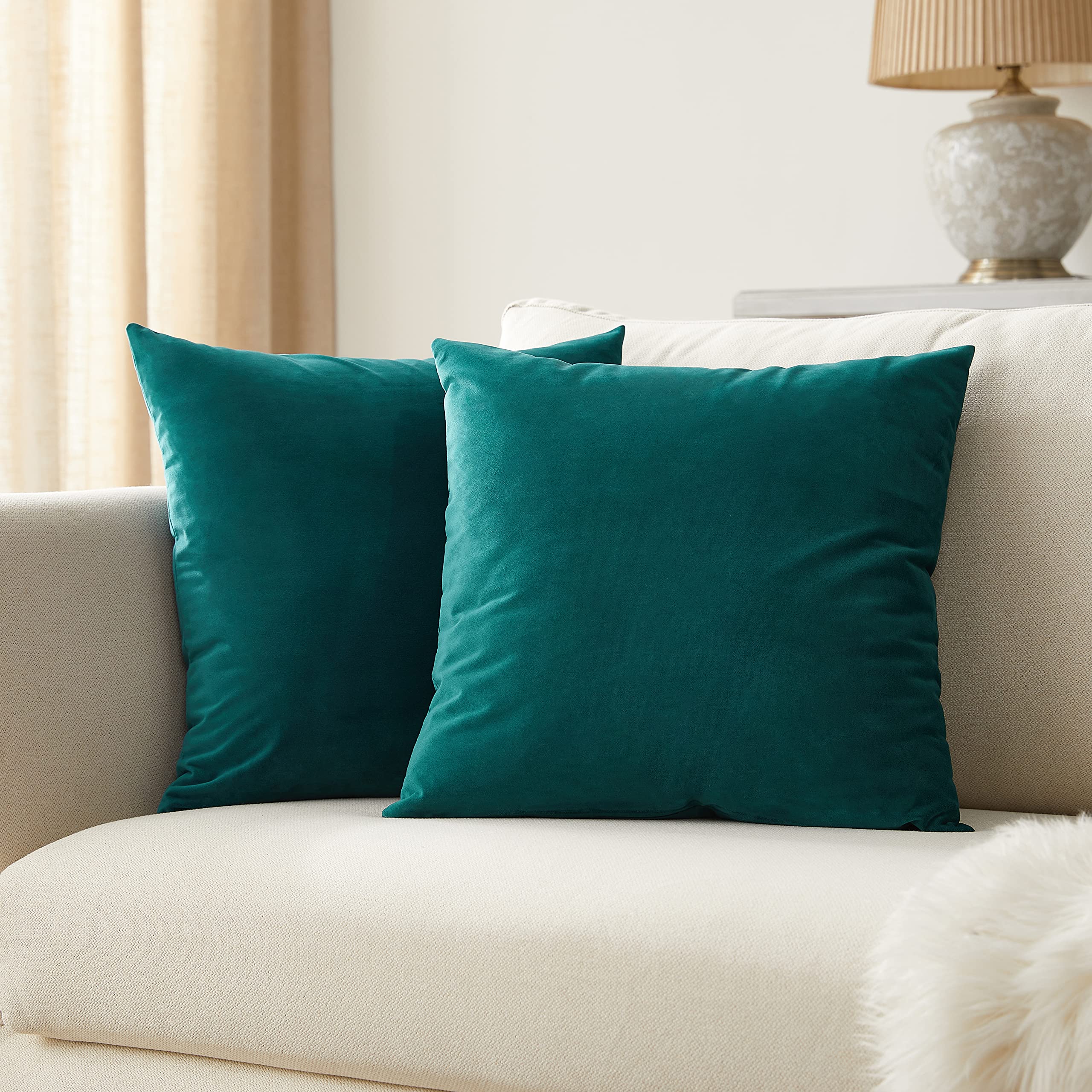 Premium Set of 2 Velvet Teal Throw Pillow Covers 20x20 Inches - Soft Decorative Square Cushion Covers for Sofa, Couch, Bed & Home Decor - Perfect for Living Room, Bedroom & Dorm Styling