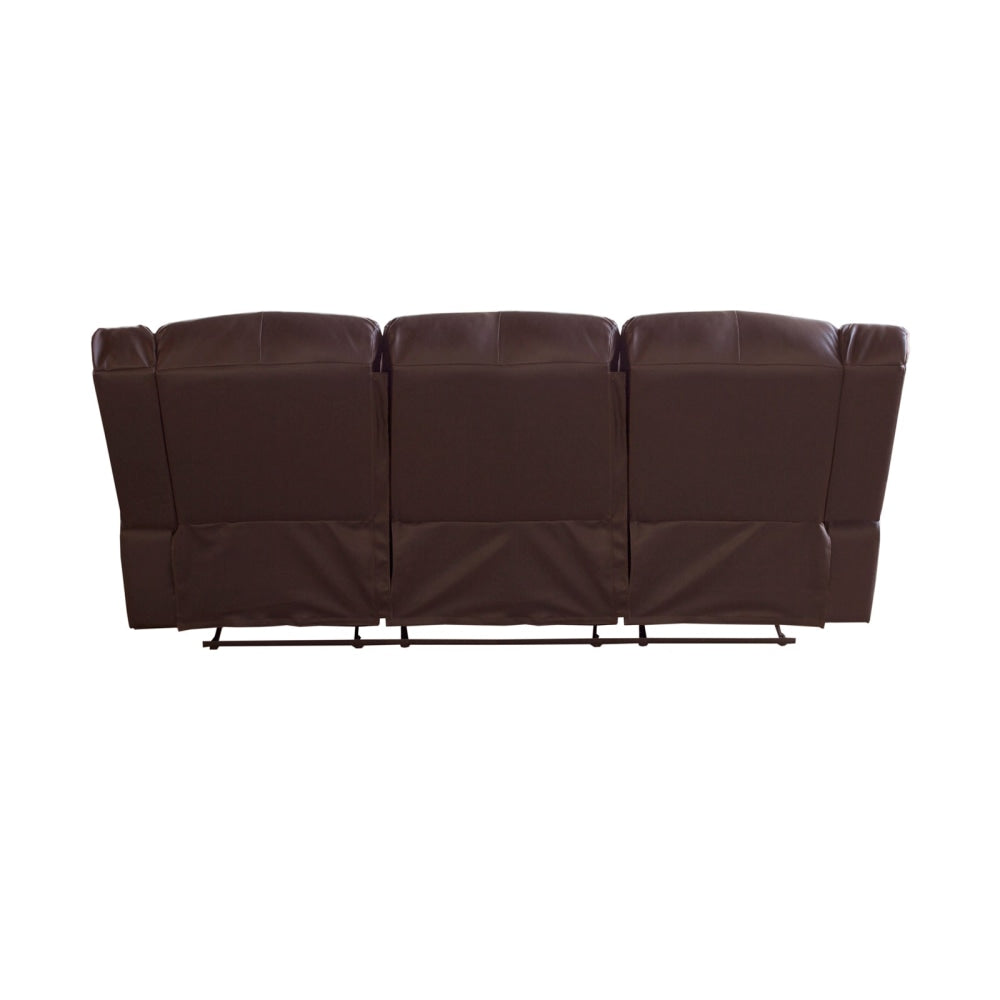 3-Seater Recliner Sofa - Brown Faux Leather Lounge Couch for Living Room, Home Theater & Family Room Comfort | Space-Saving Reclining Sectional with Cup Holders
