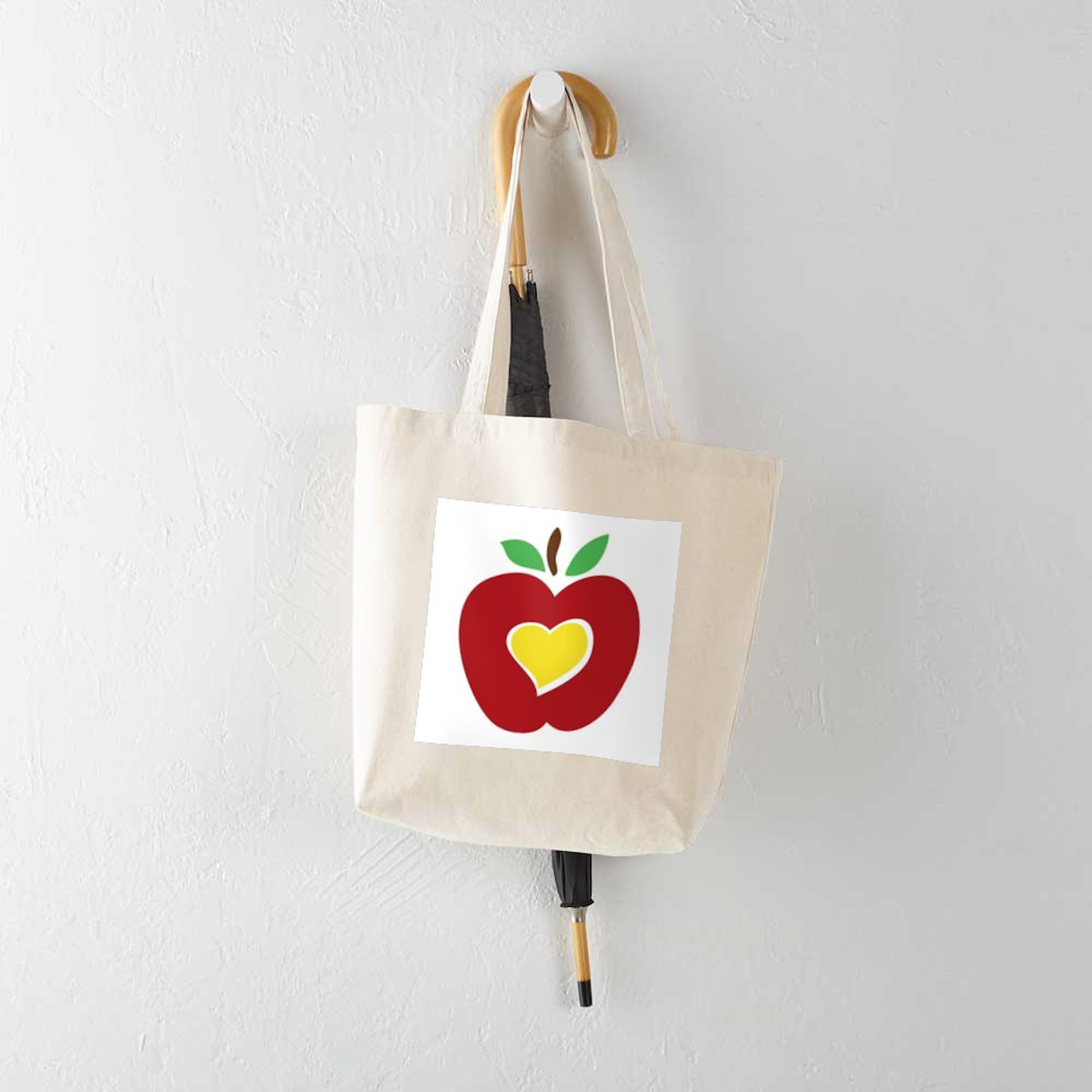 Teacher's Apple Tote Bag - Natural Canvas Reusable Shopping Tote for School & Work | Eco-Friendly Grocery Bag for Teachers, Professors & Educators