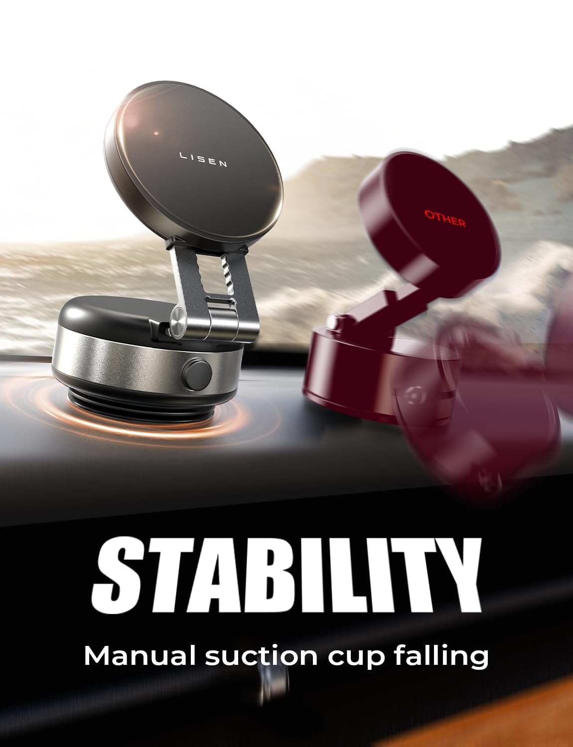 LISEN Vacuum Magnetic Phone Holder Stand - 360° Adjustable Car Mount for MagSafe iPhones 16/15/14/13/12 | Strong Suction Cup Phone Holder | Perfect for Driving, Office & Home Use