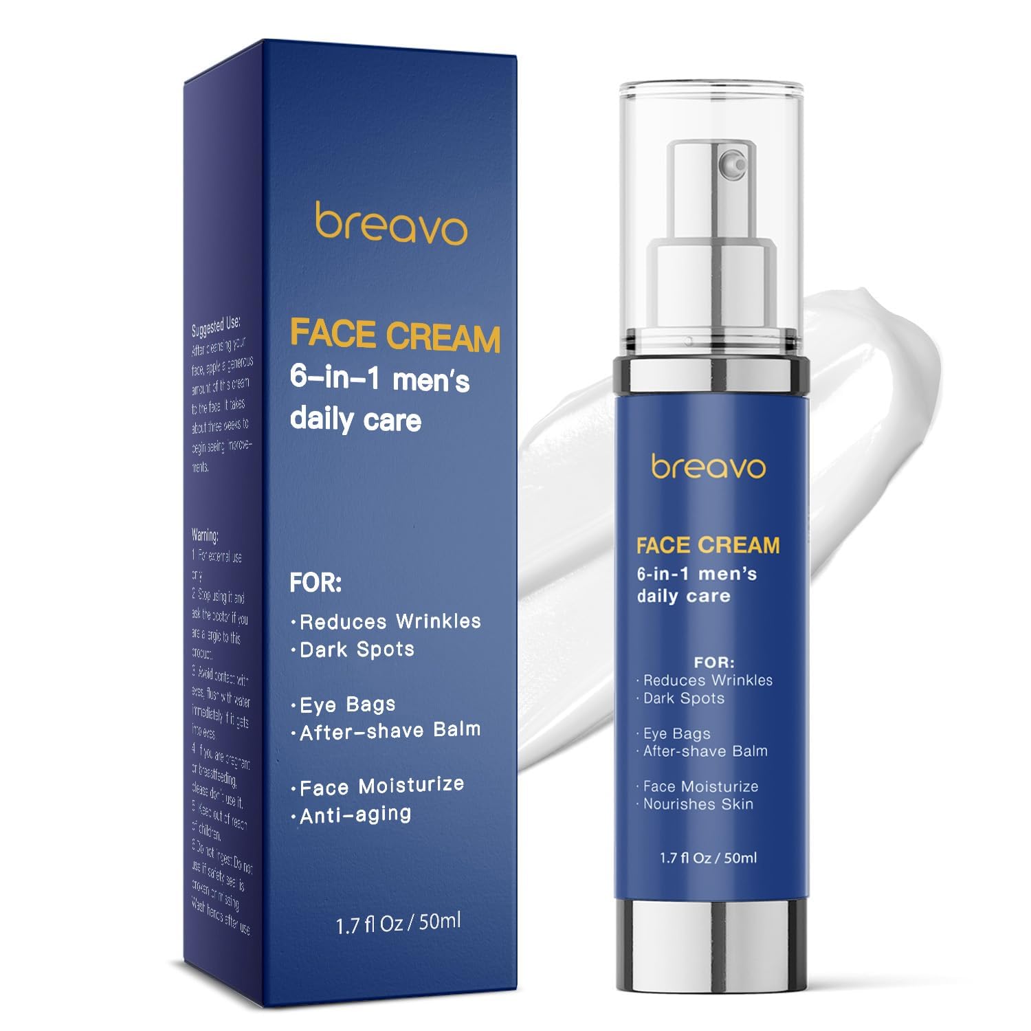6-in-1 Anti-Aging Face Cream for Men - Moisturizer, Wrinkle & Eye Bags Treatment, 1.7 oz | Daily Hydration & Skin Repair for Men's Skincare Routine