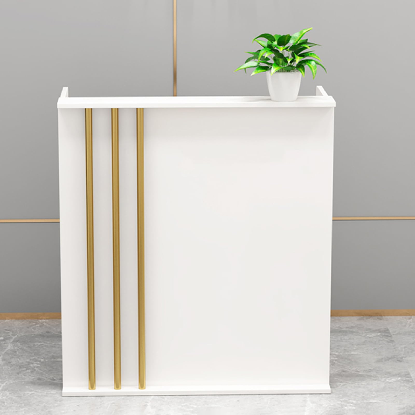 Luxury Small Reception Desk for Office & Salon - Modern White L-Shaped Front Desk with Storage for Small Spaces - Perfect for Lobby, Checkout Counter & Waiting Areas