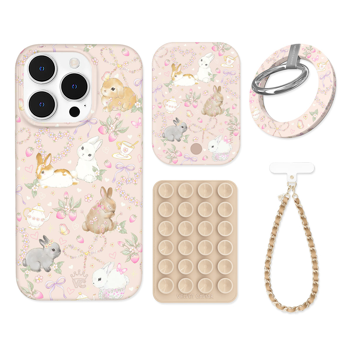 Bunnies & Bows iPhone Case with Grip - Cute Bunny Phone Cover for iPhone 13/14/15 Pro Max - Non-Slip Protective Case for Everyday Use, Work, and Travel