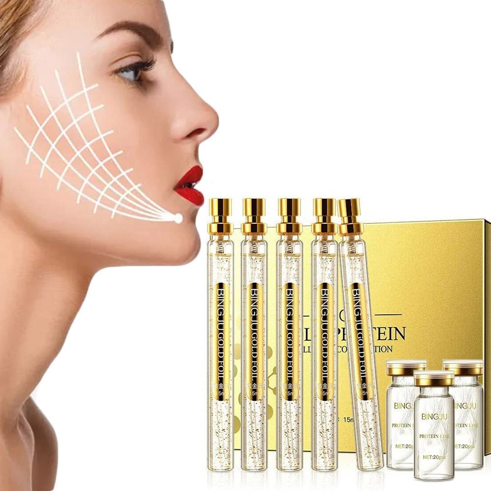 2022 Instalift Korean Protein Thread Lifting Set - Soluble Protein Threads & Nano Gold Essence Combo for Wrinkle Reduction (1 Set + 3 Bottles) | Anti-Aging Face Lift Treatment for Fine Lines & Sagging Skin | Perfect for At-Home Skincare Routine & Professional Spa Treatments