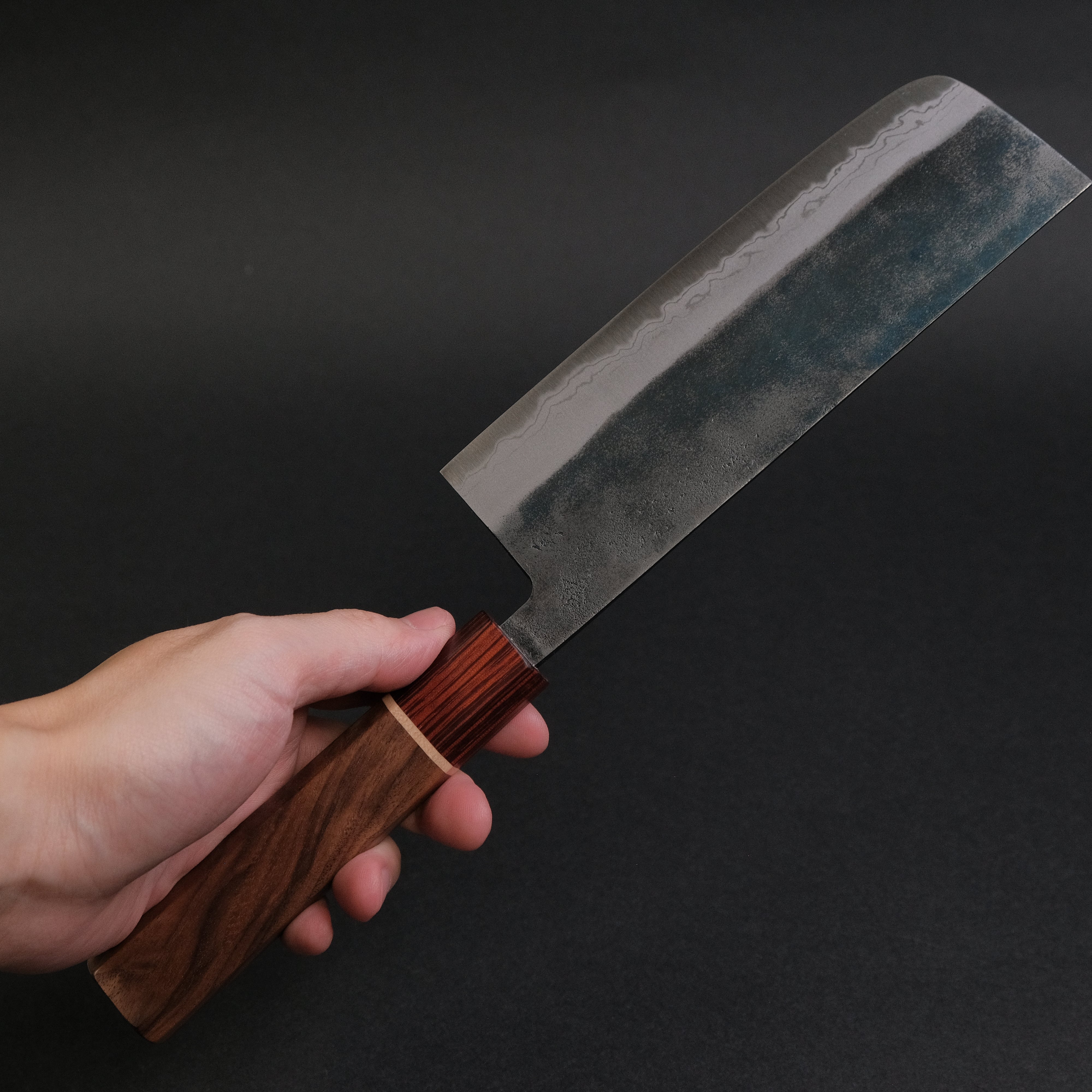 Hitohira Echizen NB White #2 Kurouchi Damascus Nakiri Knife 165mm - Japanese Chef Knife with Walnut Handle & Rengas Ferrule - Perfect for Slicing Vegetables, Herbs & Sushi Preparation