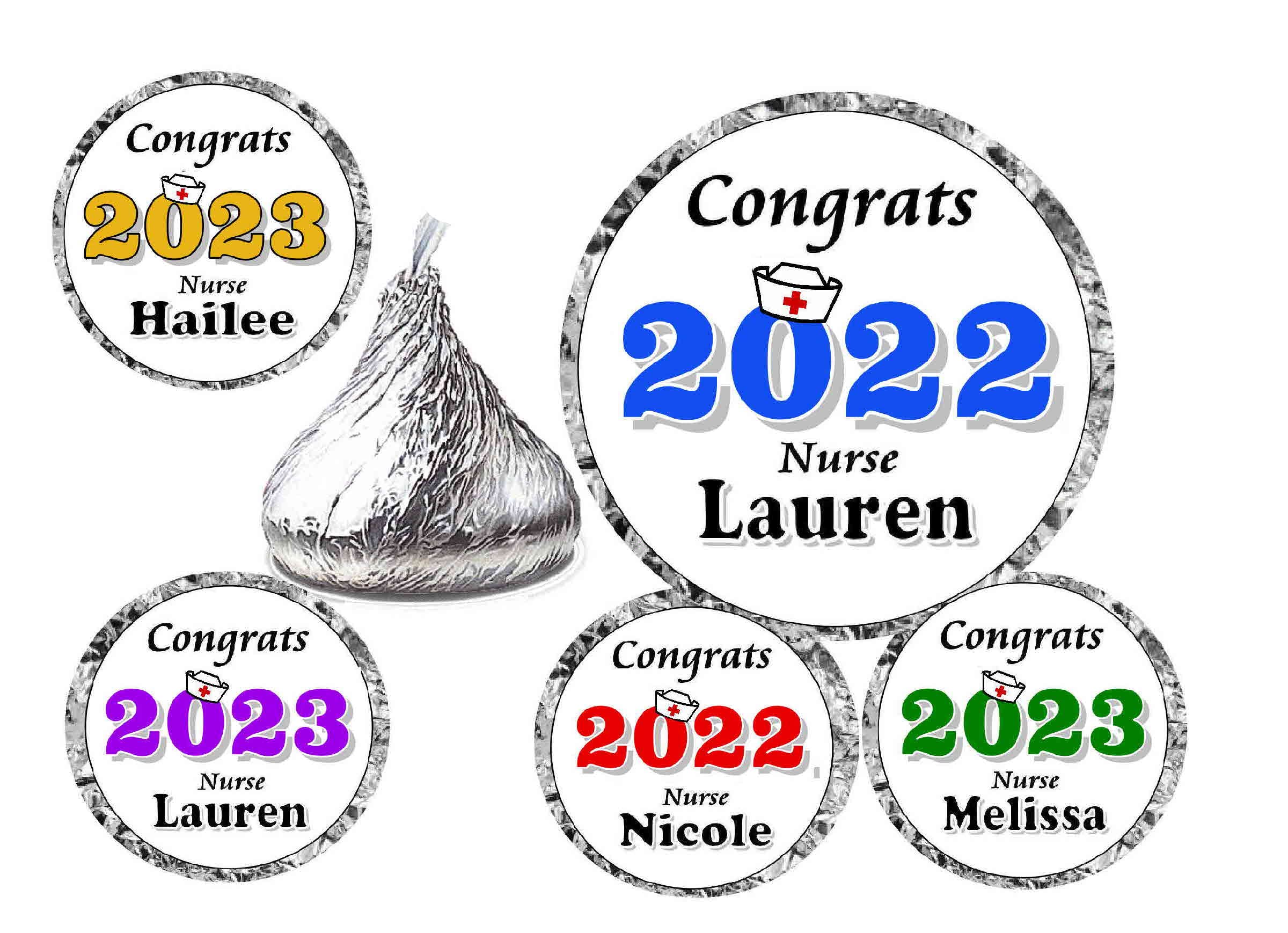 216 Personalized Nurse Graduation Party Favors - Custom Chocolate Kiss Labels for Nursing School Celebrations & Healthcare Events