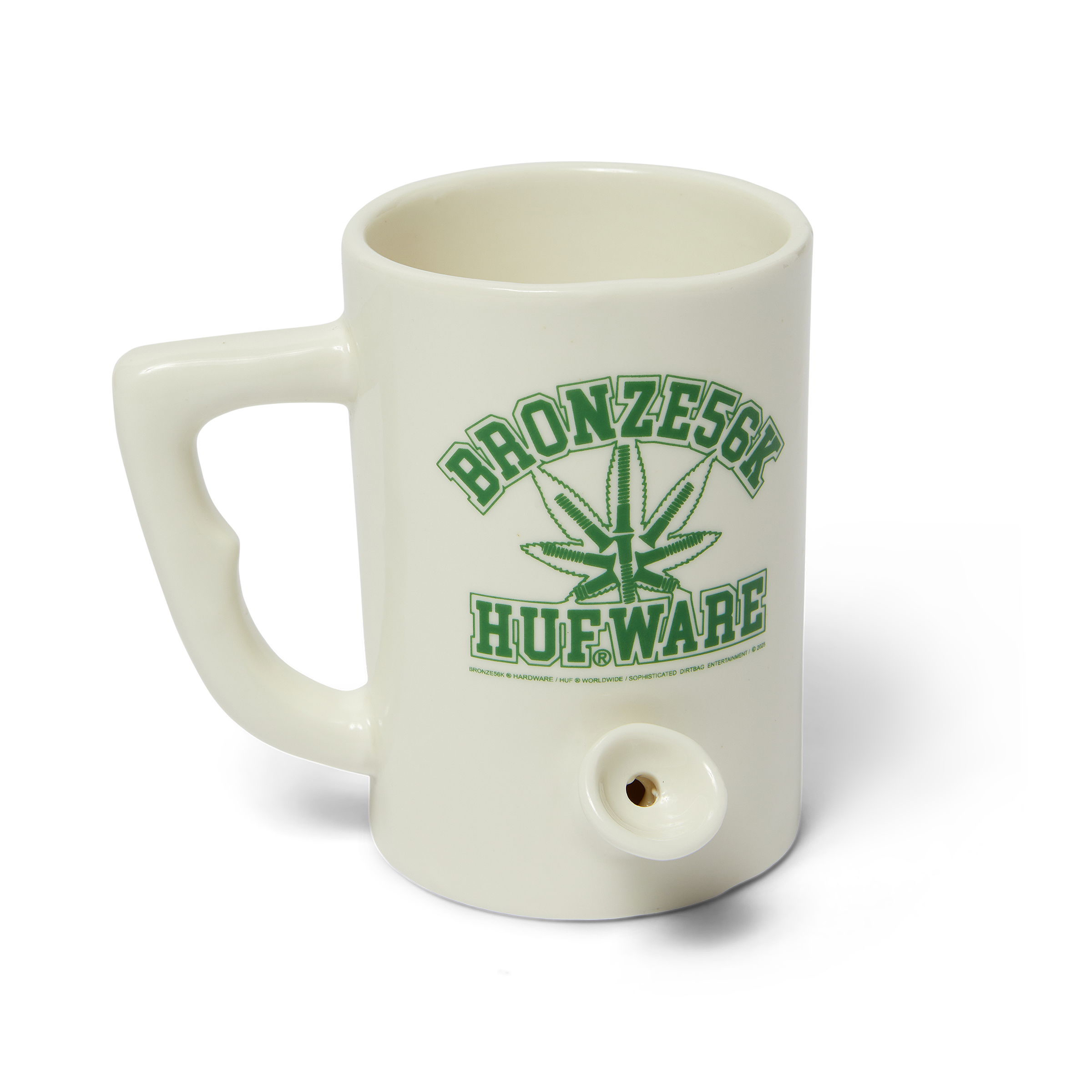 HUF X Bronze 56k Early Riser Coffee Mug - 12oz White Ceramic Travel Cup for Home, Office & Camping Use