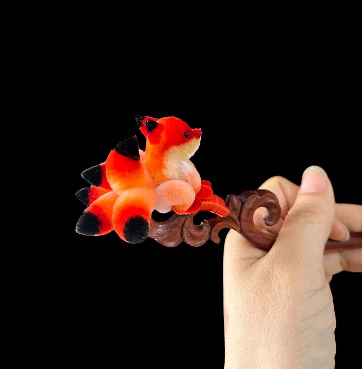 Fox Custom Red Silk Hairpin - Elegant Hair Accessory for Weddings, Parties & Special Occasions | Ronghua Inspired Design