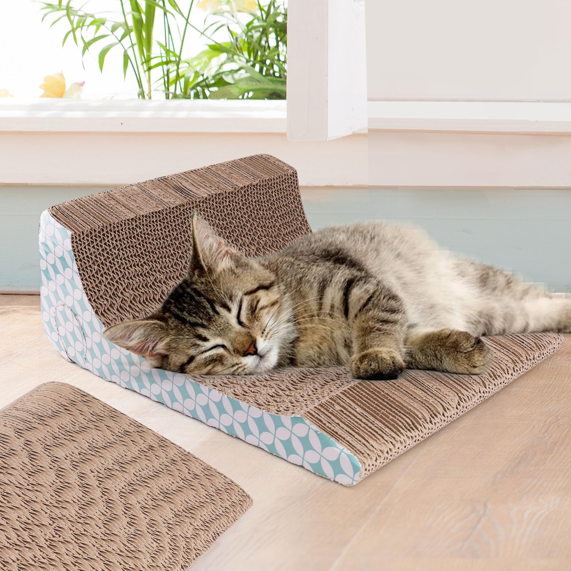 Premium Cat Scratcher Cardboard with Ball & Catnip - 2-in-1 Scratching Pad for Indoor Cats, Durable Corrugated Design, Removable & Replaceable - Perfect for Playtime, Nail Care & Stress Relief